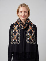 Embroidered Viscose Wool Blend Scarf