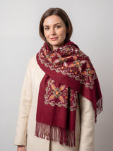 Embroidered Viscose Wool Blend Scarf