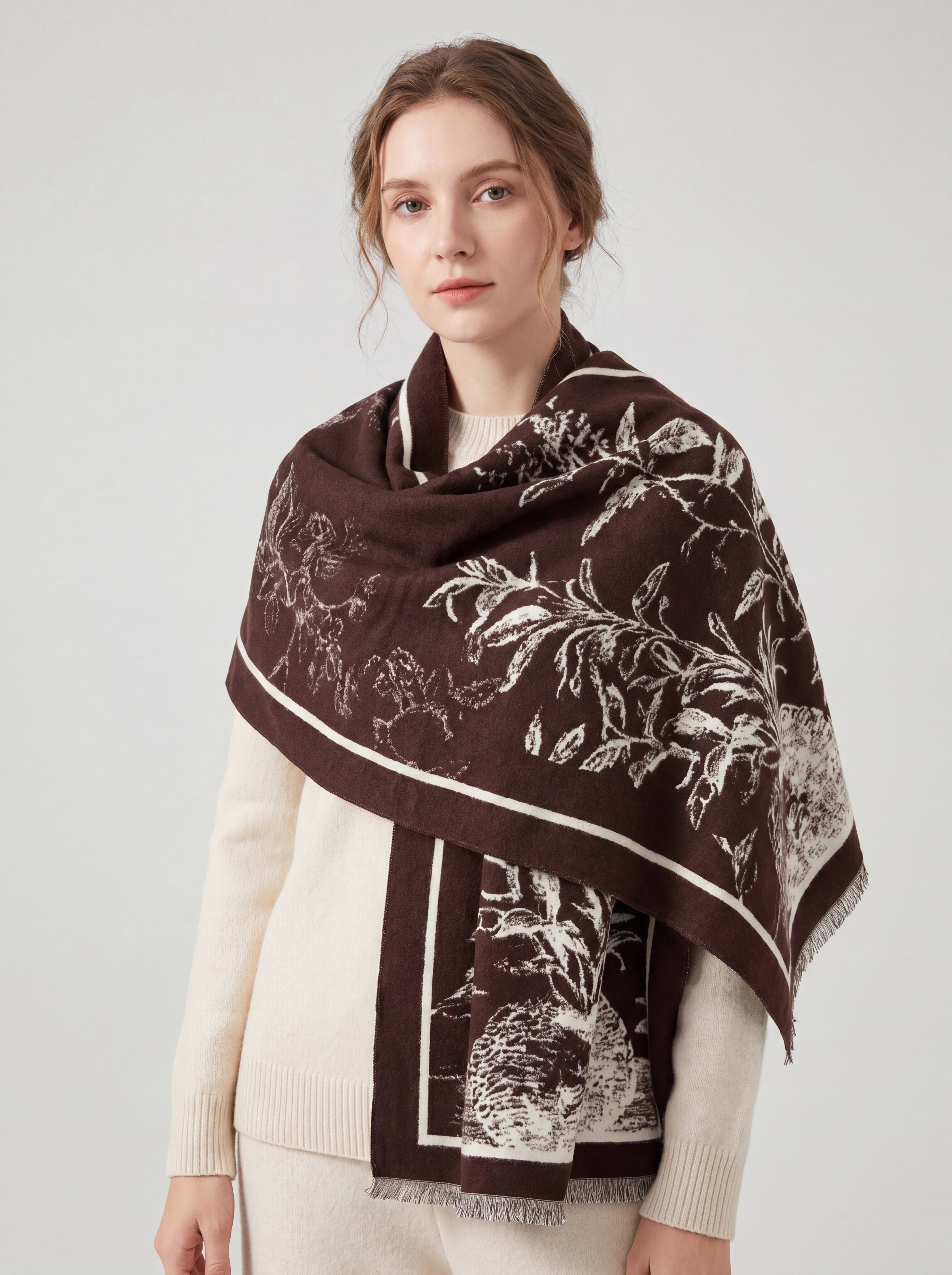 Elegant Botanical Border Shawl Wrap