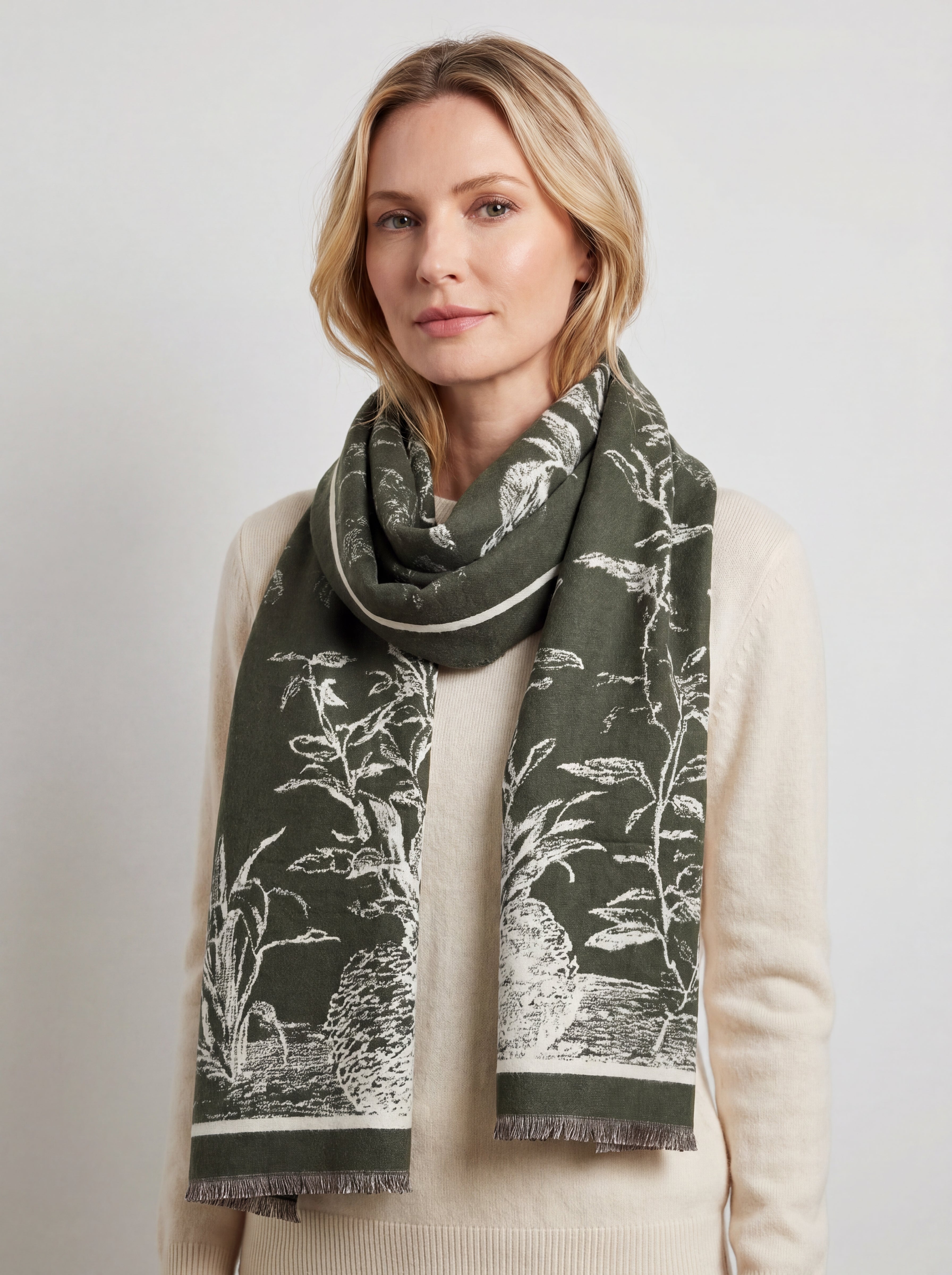 Elegant Botanical Border Shawl Wrap