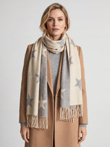 Reversible Wool-Blend Scarf – Star Print with Tassel Trim