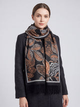 Assorted Leaves Printing Scarf with Tassels