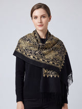 Embroidered Viscose Wool Blend Scarf