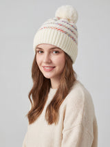 Pom Pom Hat with Colourful Cross Stitch Detail