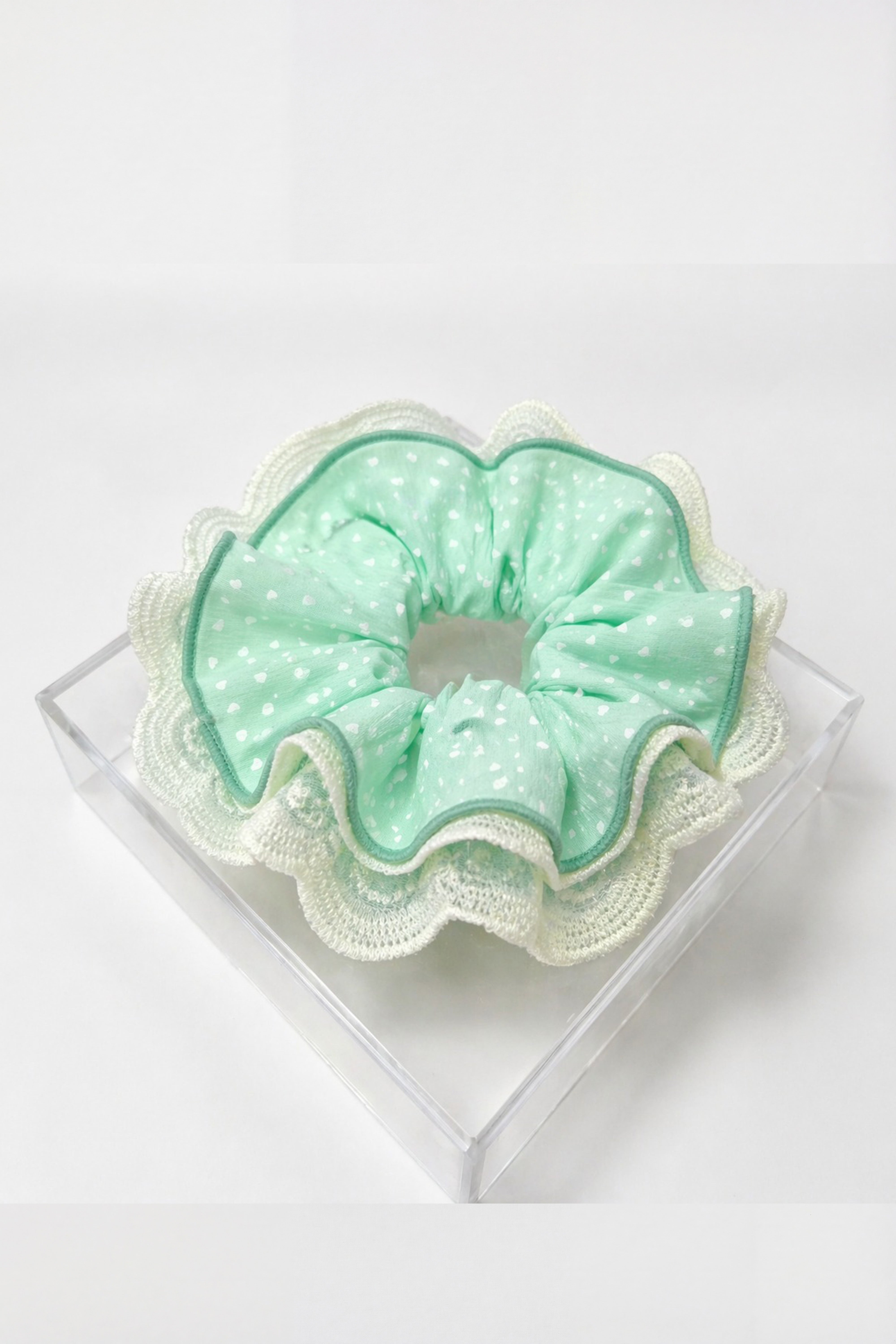 Vintage Gingham Lace Hair Scrunchie Oversized With Box