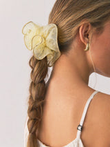 Pearl Organza Hair Scrunchie – Oversized Sheer Ruffle Ponytail Holder Elegant Hair Accessory