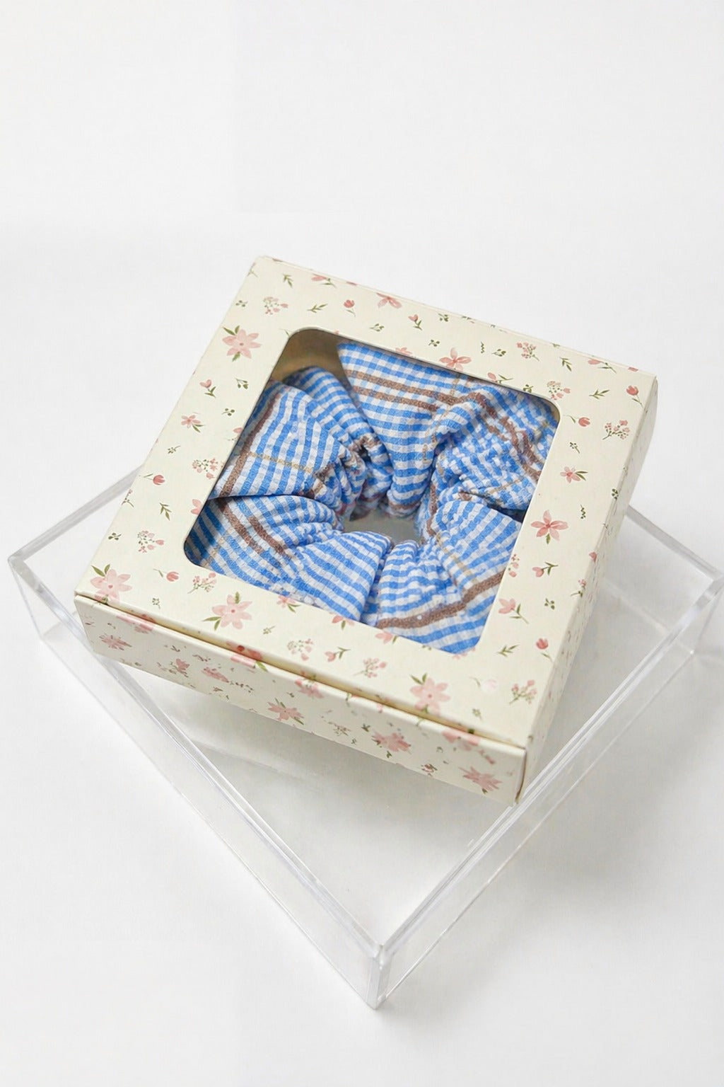 Vintage Gingham Lace Hair Scrunchie Oversized With Box