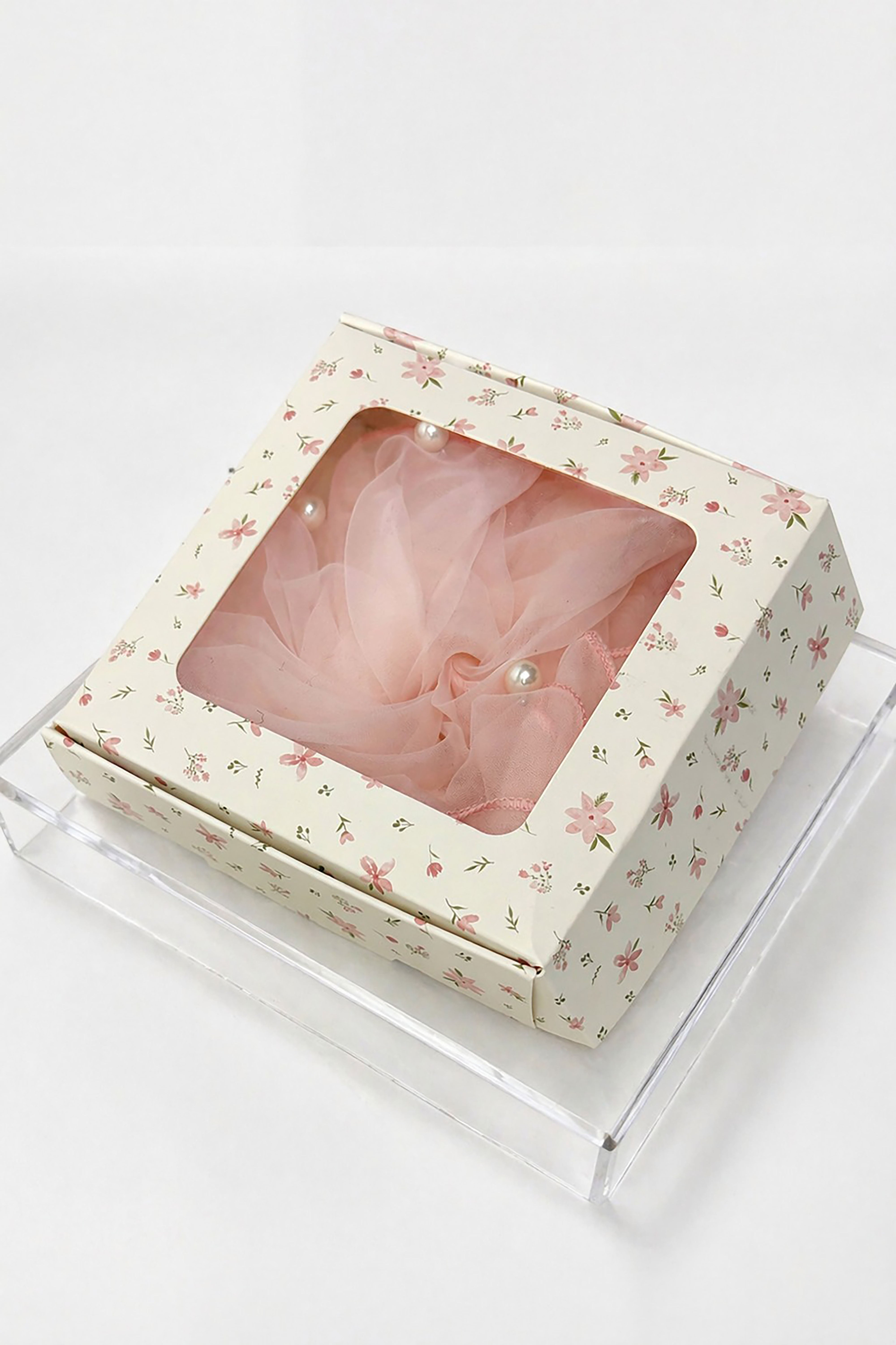 Pearl Organza Hair Scrunchie – Oversized Sheer Ruffle Ponytail Holder Elegant Hair Accessory