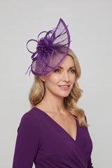Gauze Teardrop Bass Fascinator with Flower and Curled Feathers