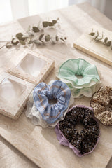 4Pics Vintage Gingham Lace Hair Scrunchie Oversized With Box