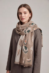Ginkgo Leaf Pattern Reversible Scarf – Soft Touch, Fringed Design