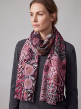 Women's Abstract Floral Print Lightweight Scarf with Frayed Edges