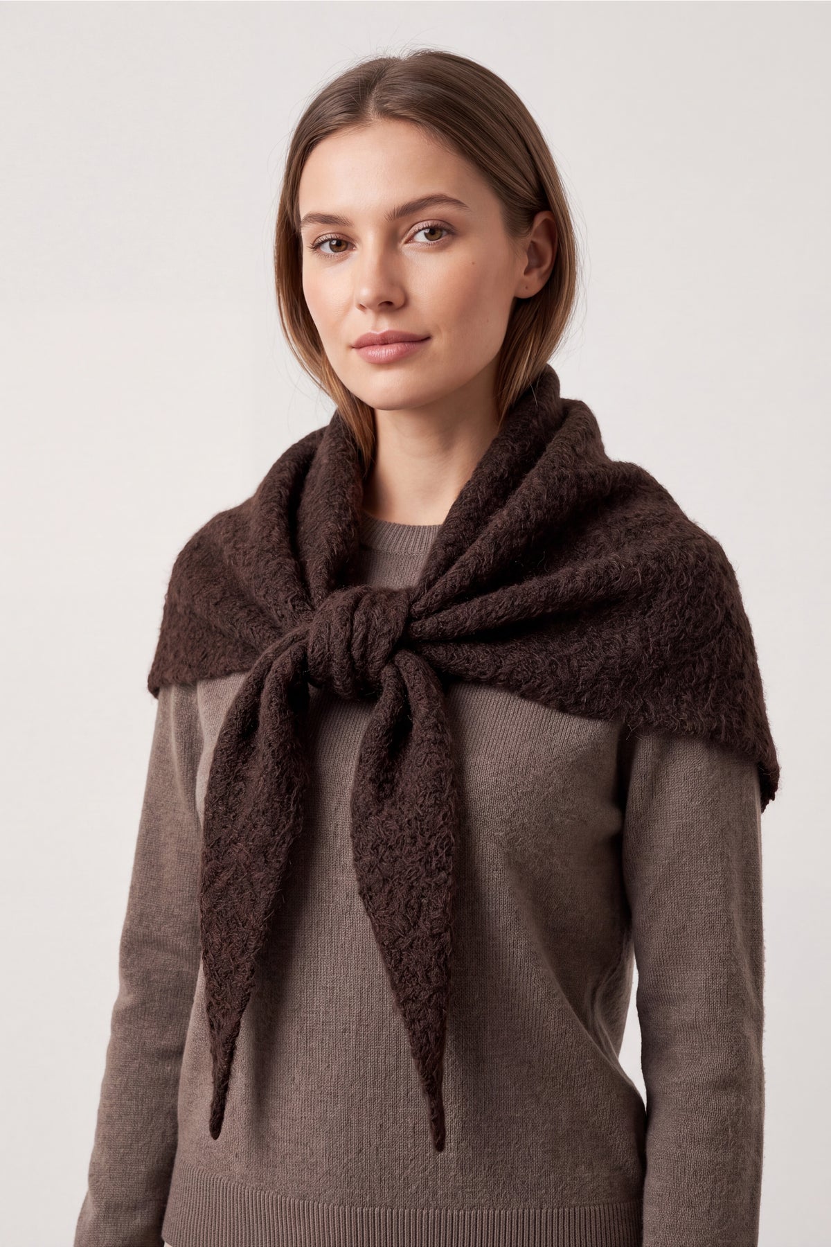 Soft Wool Blend Knitted Triangle Scarf Shawl