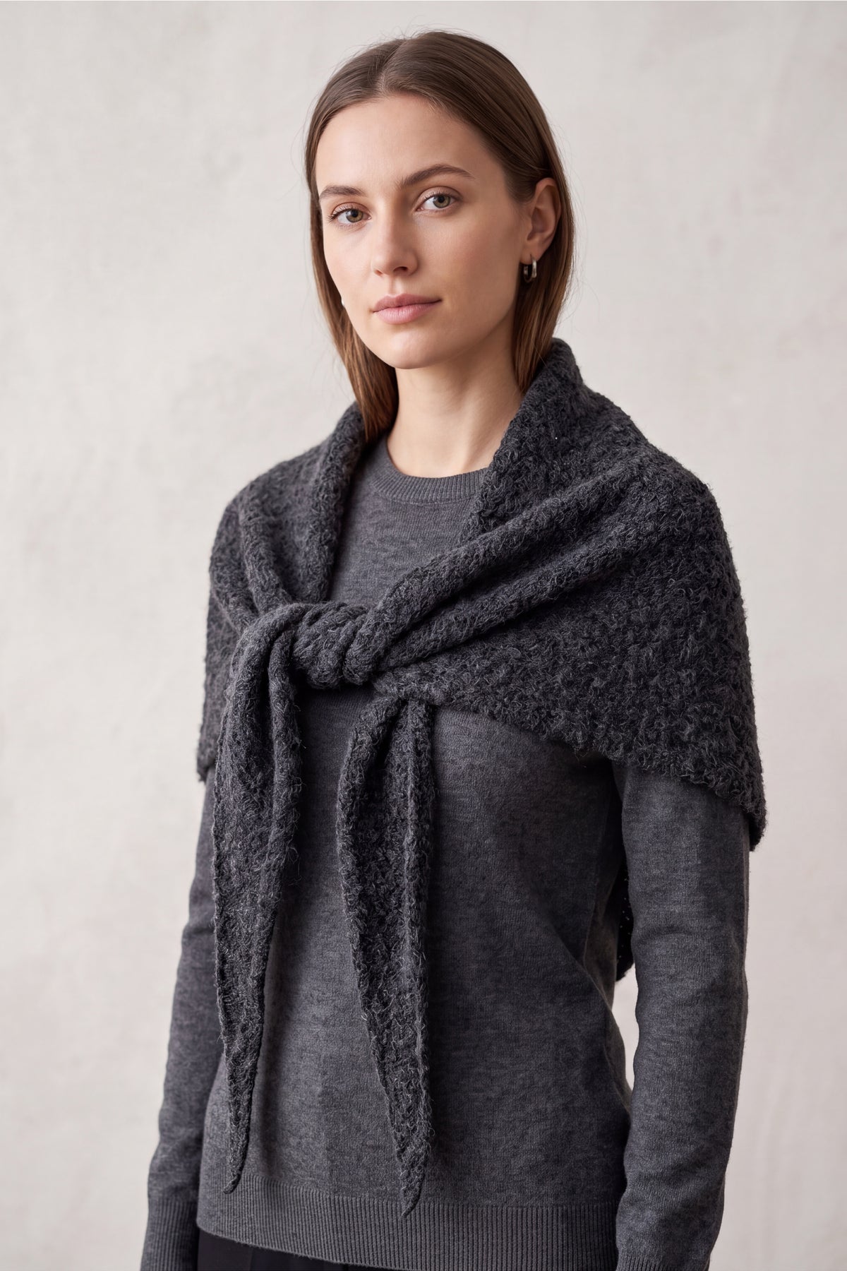 Soft Wool Blend Knitted Triangle Scarf Shawl
