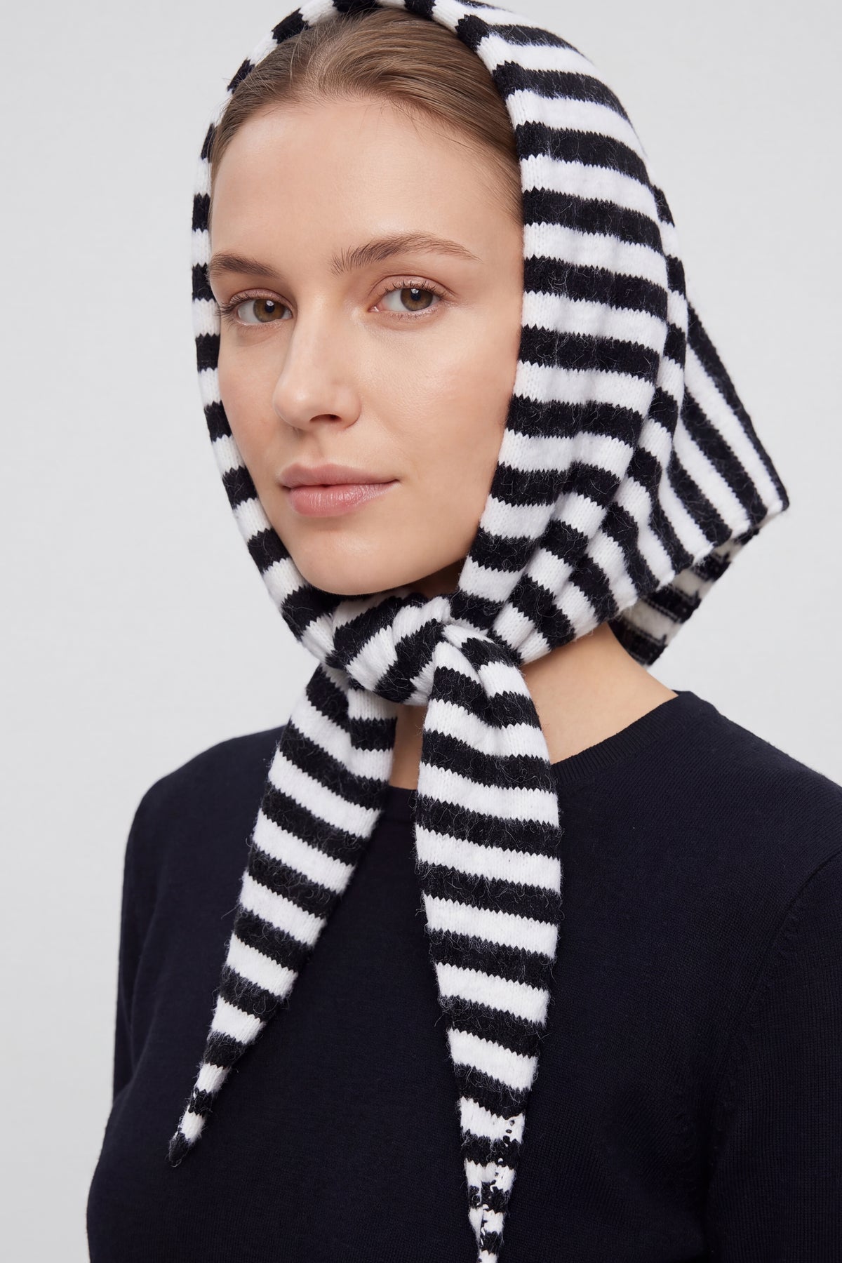 Striped Wool Blend Knitted Triangle Scarf Shawl