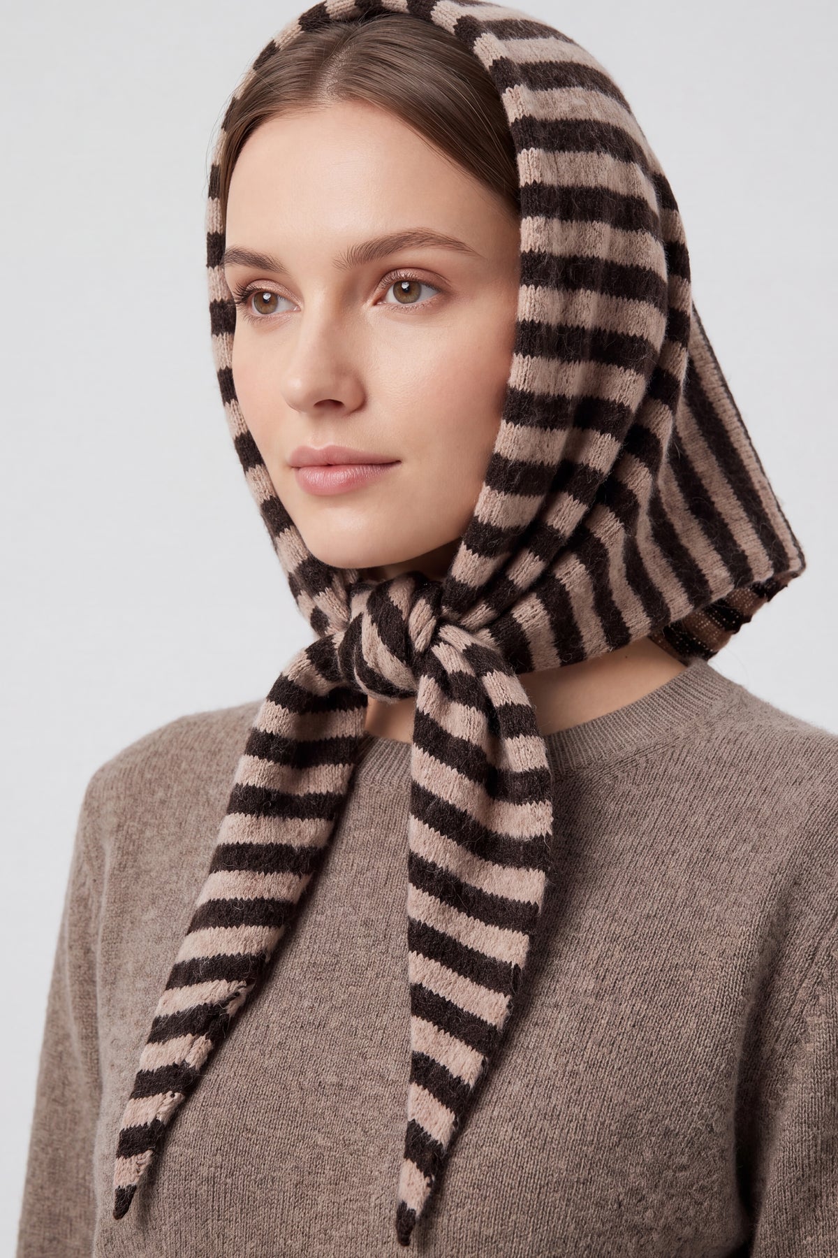 Striped Wool Blend Knitted Triangle Scarf Shawl