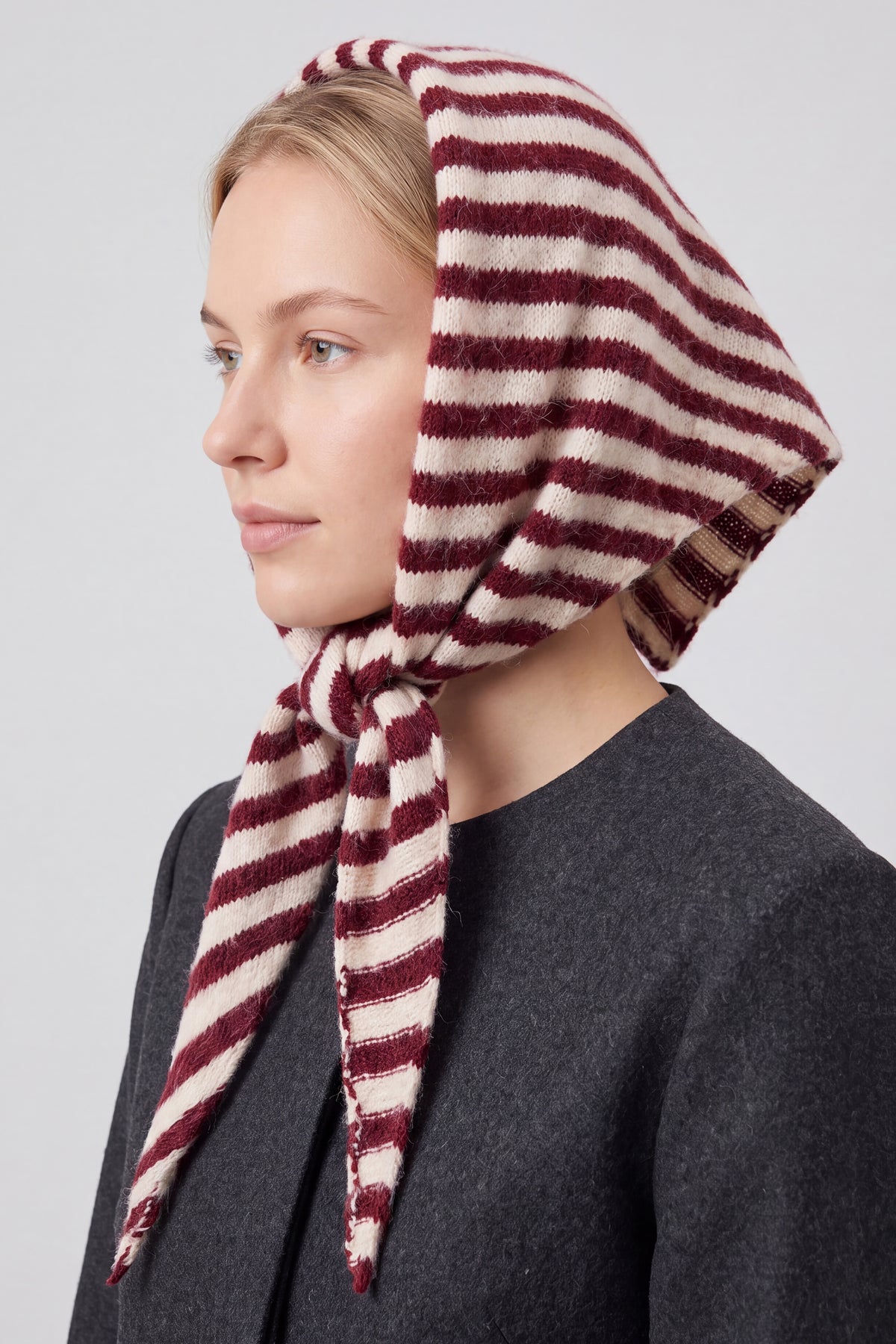 Striped Wool Blend Knitted Triangle Scarf Shawl
