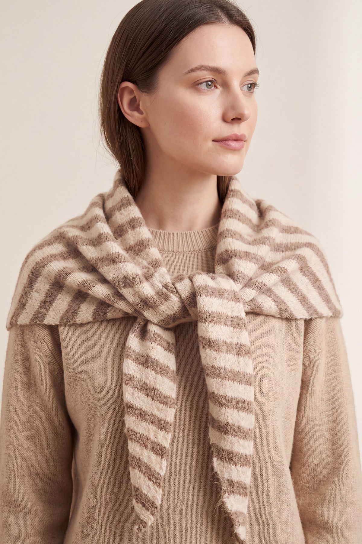 Striped Wool Blend Knitted Triangle Scarf Shawl