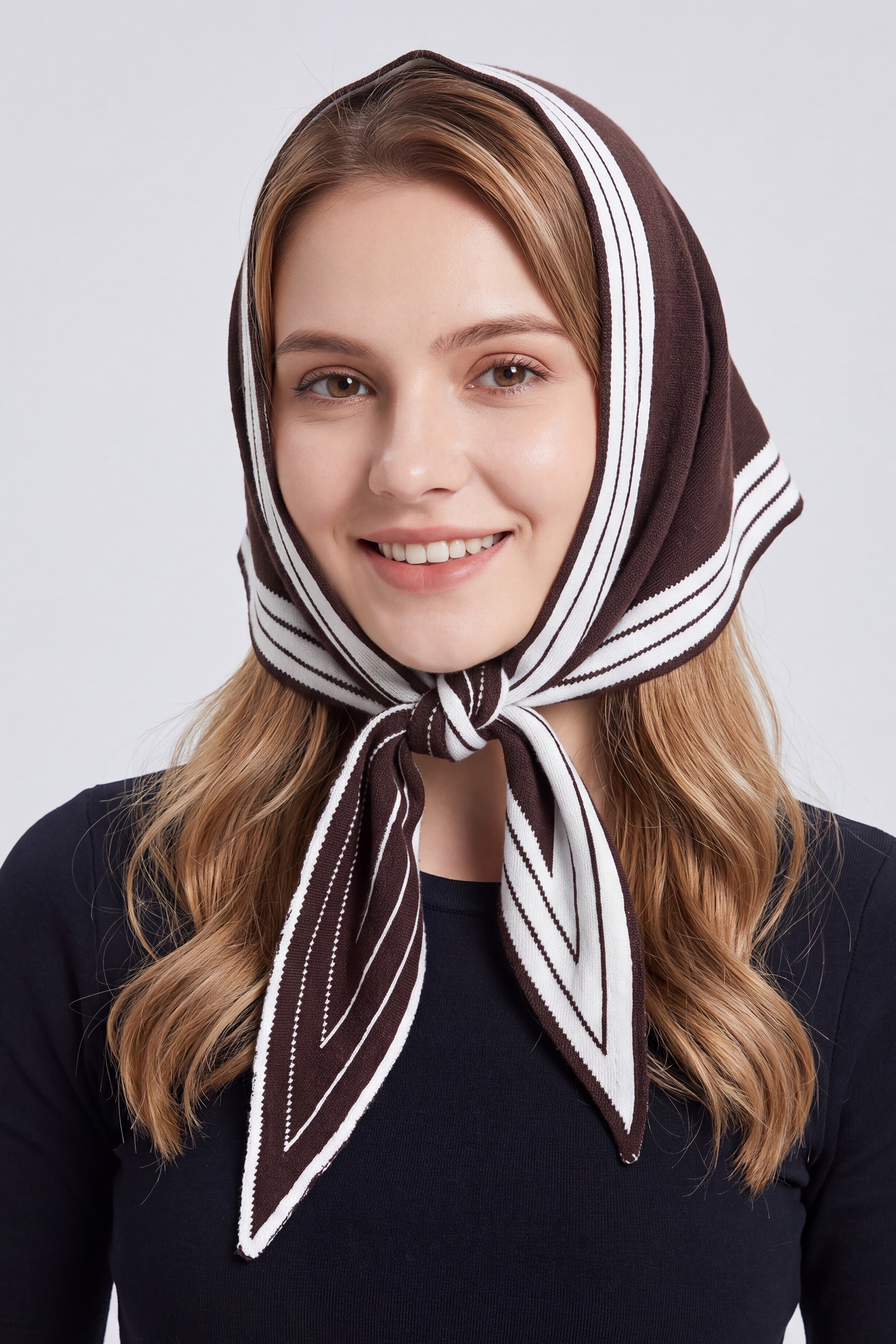 Women’s Striped Border Knitted Triangle Scarf