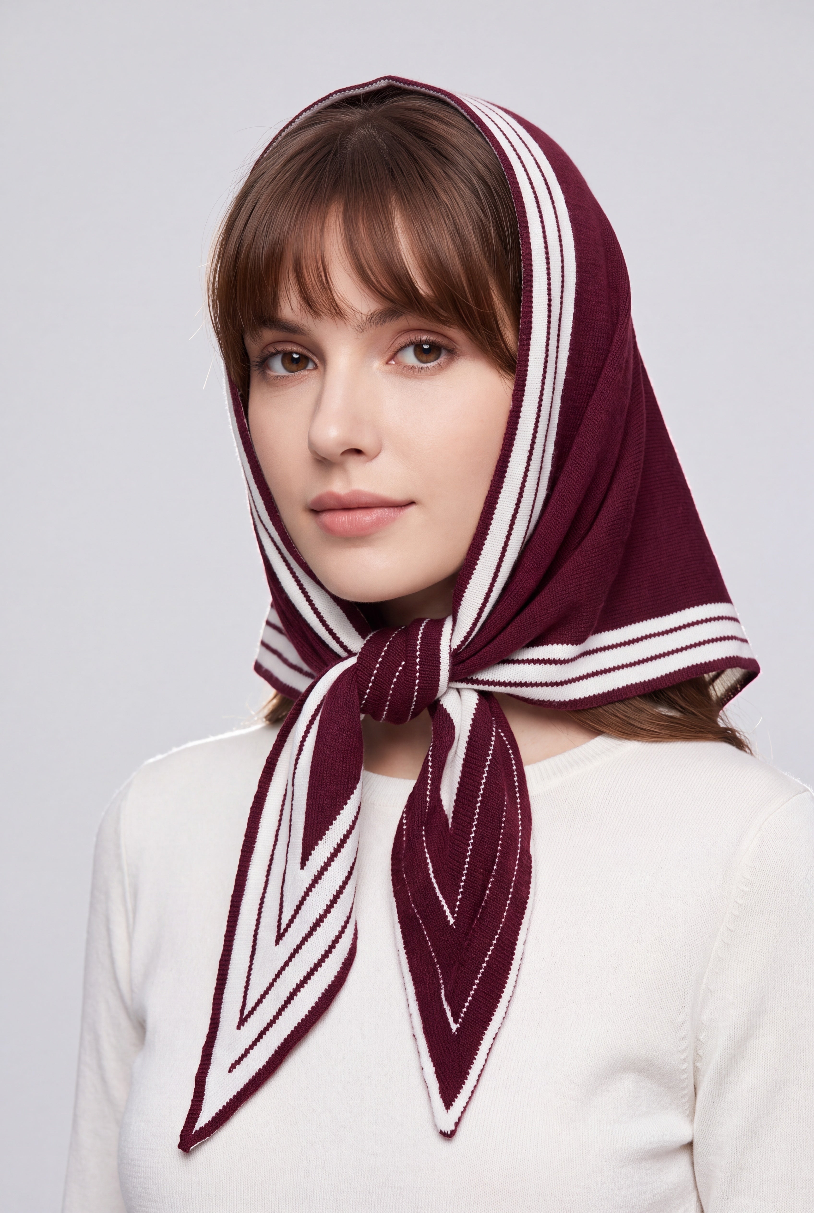 Women’s Striped Border Knitted Triangle Scarf