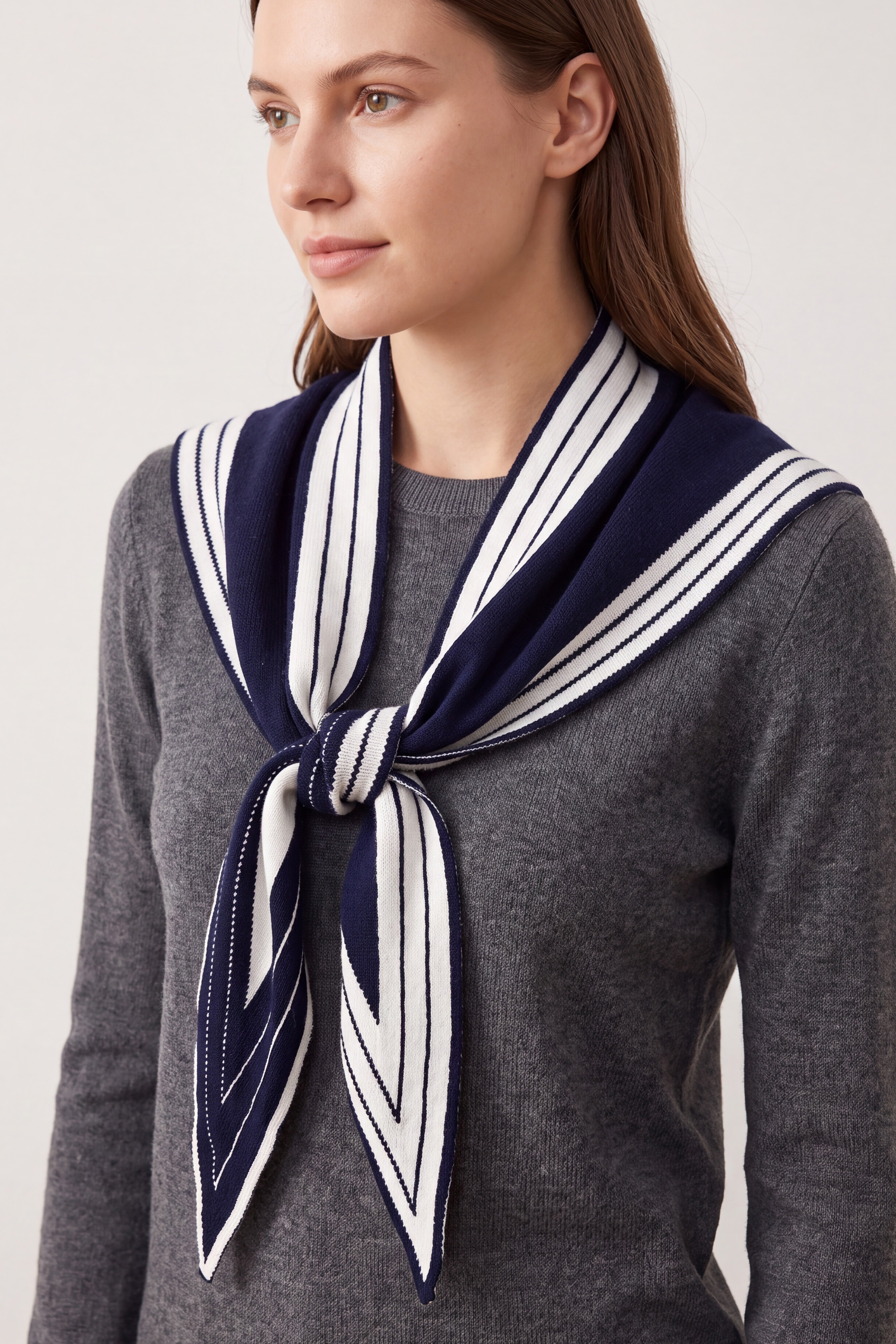 Women’s Striped Border Knitted Triangle Scarf