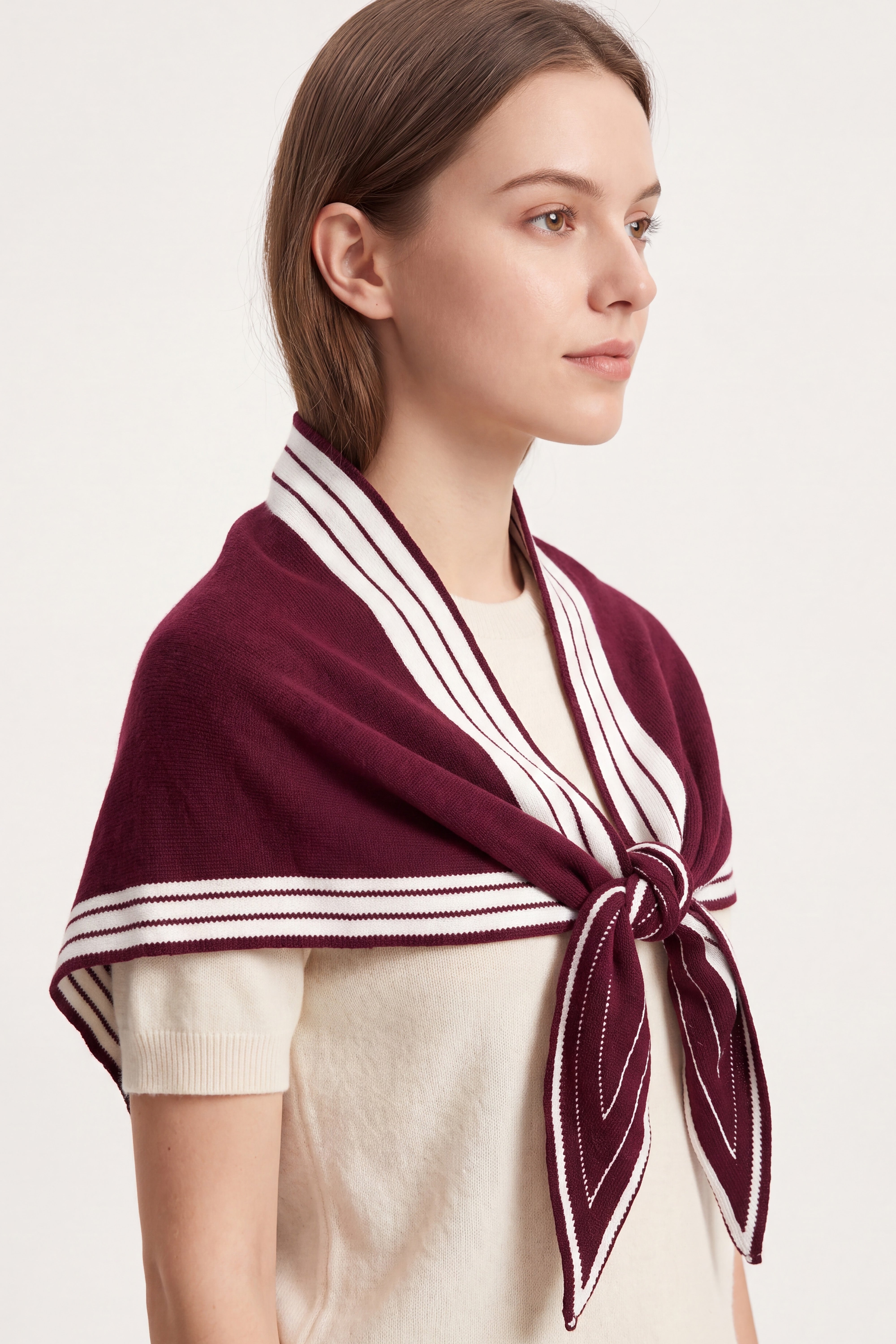 Women’s Striped Border Knitted Triangle Scarf