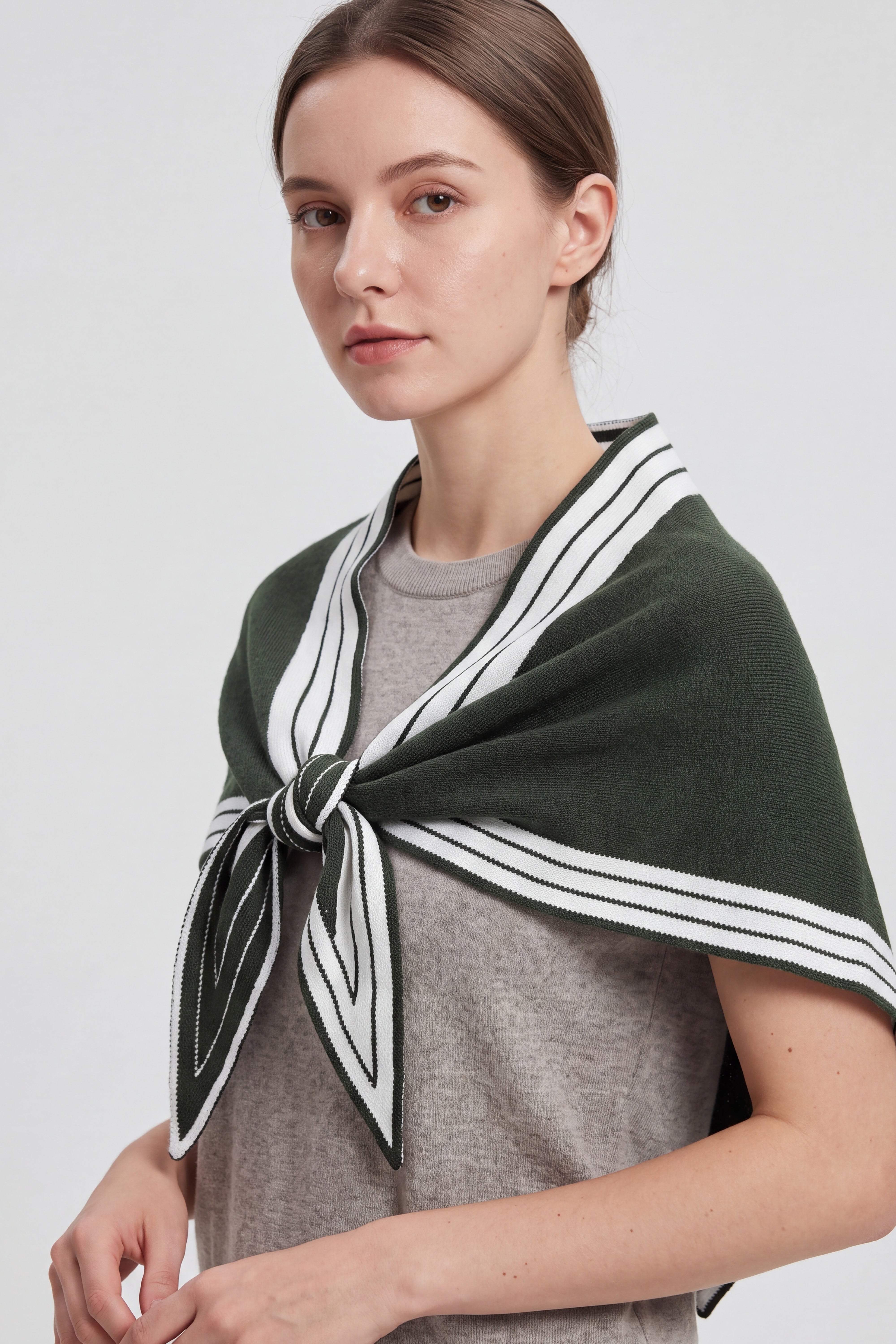 Women’s Striped Border Knitted Triangle Scarf