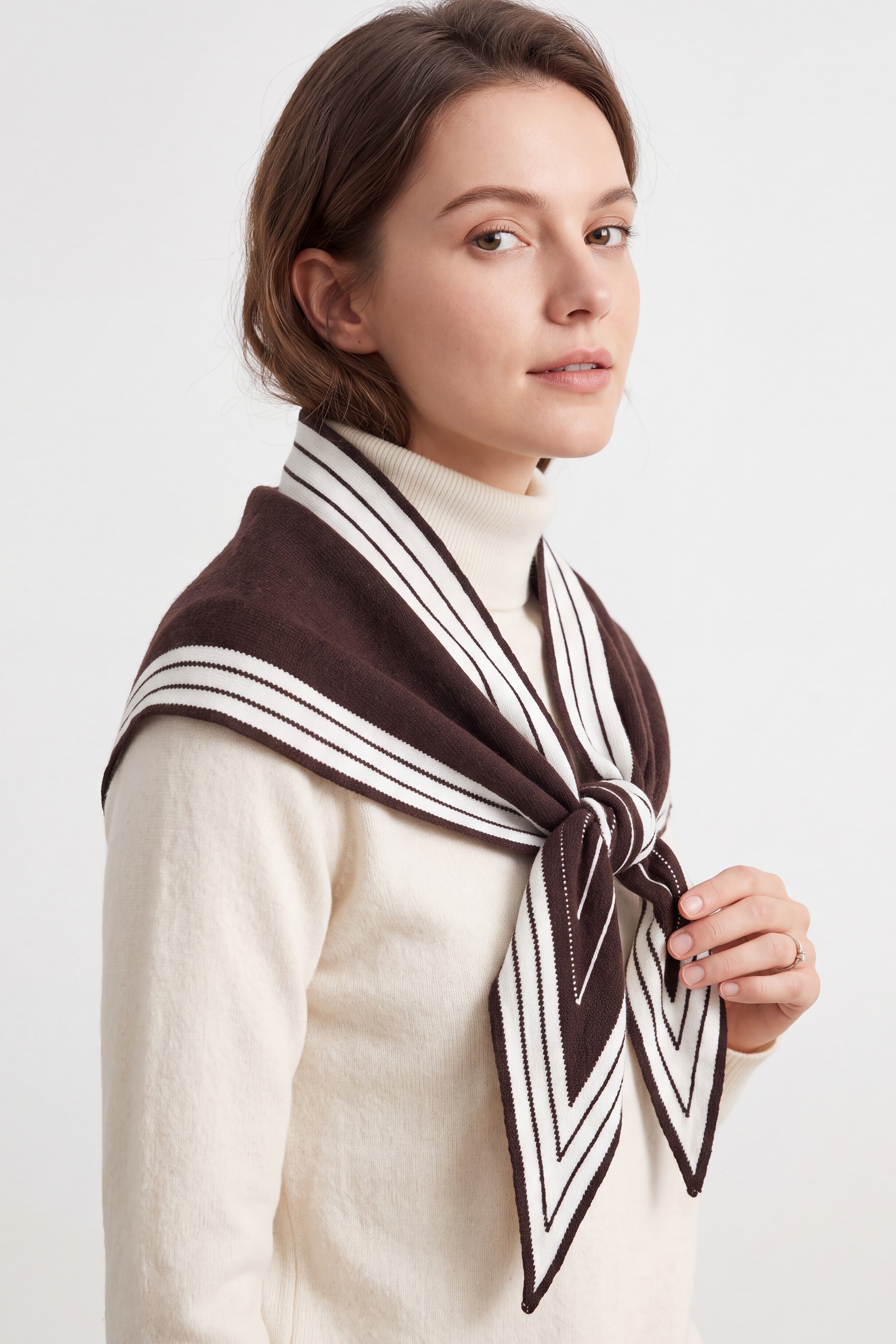 Women’s Striped Border Knitted Triangle Scarf