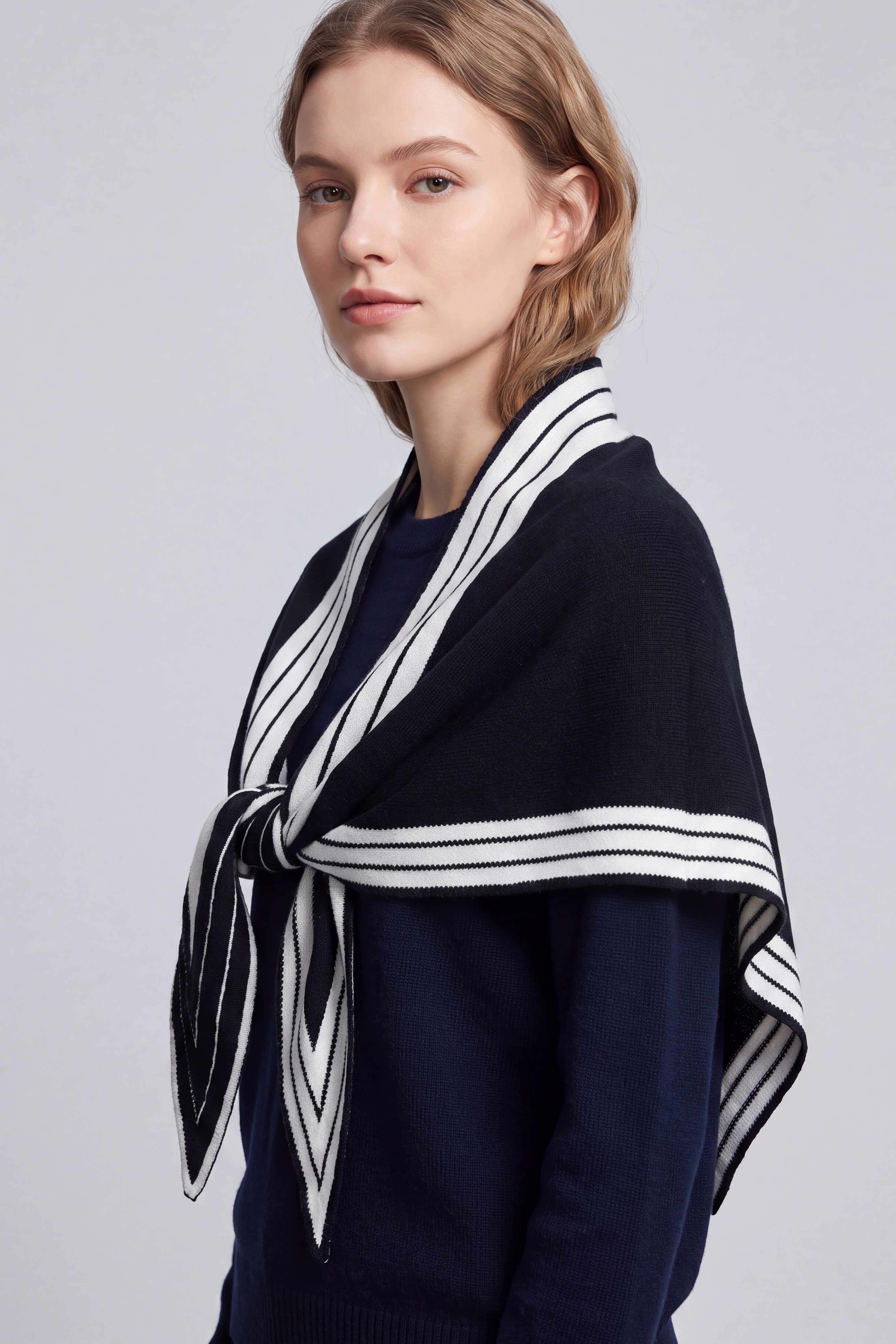 Women’s Striped Border Knitted Triangle Scarf