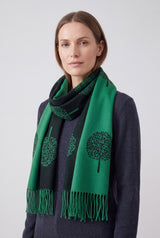 Reversible Tree Patterned Scarf with Fringe