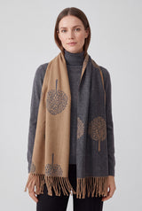 Reversible Tree Patterned Scarf with Fringe