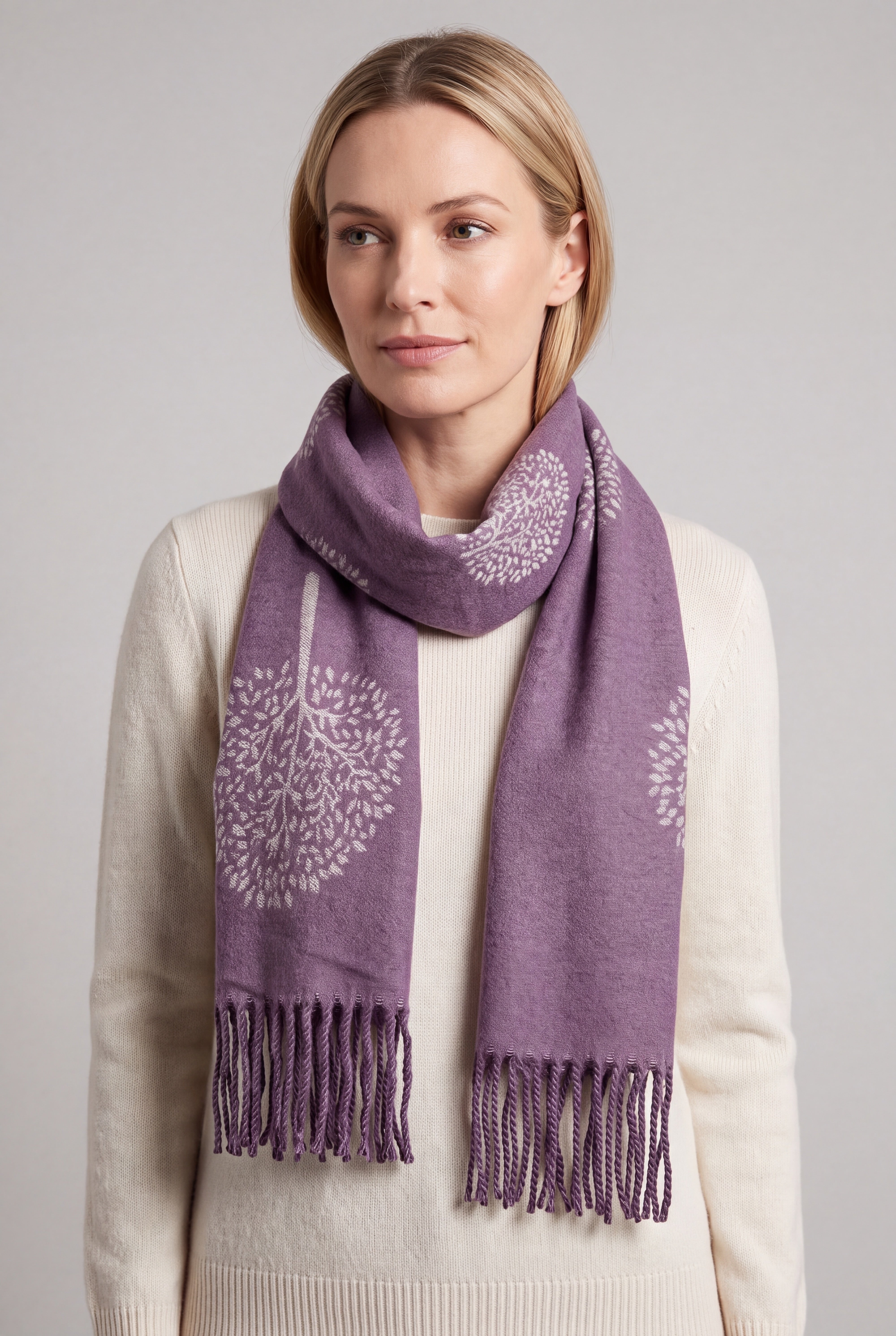 Reversible Tree Patterned Scarf with Fringe