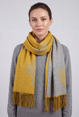 Reversible Tree Patterned Scarf with Fringe