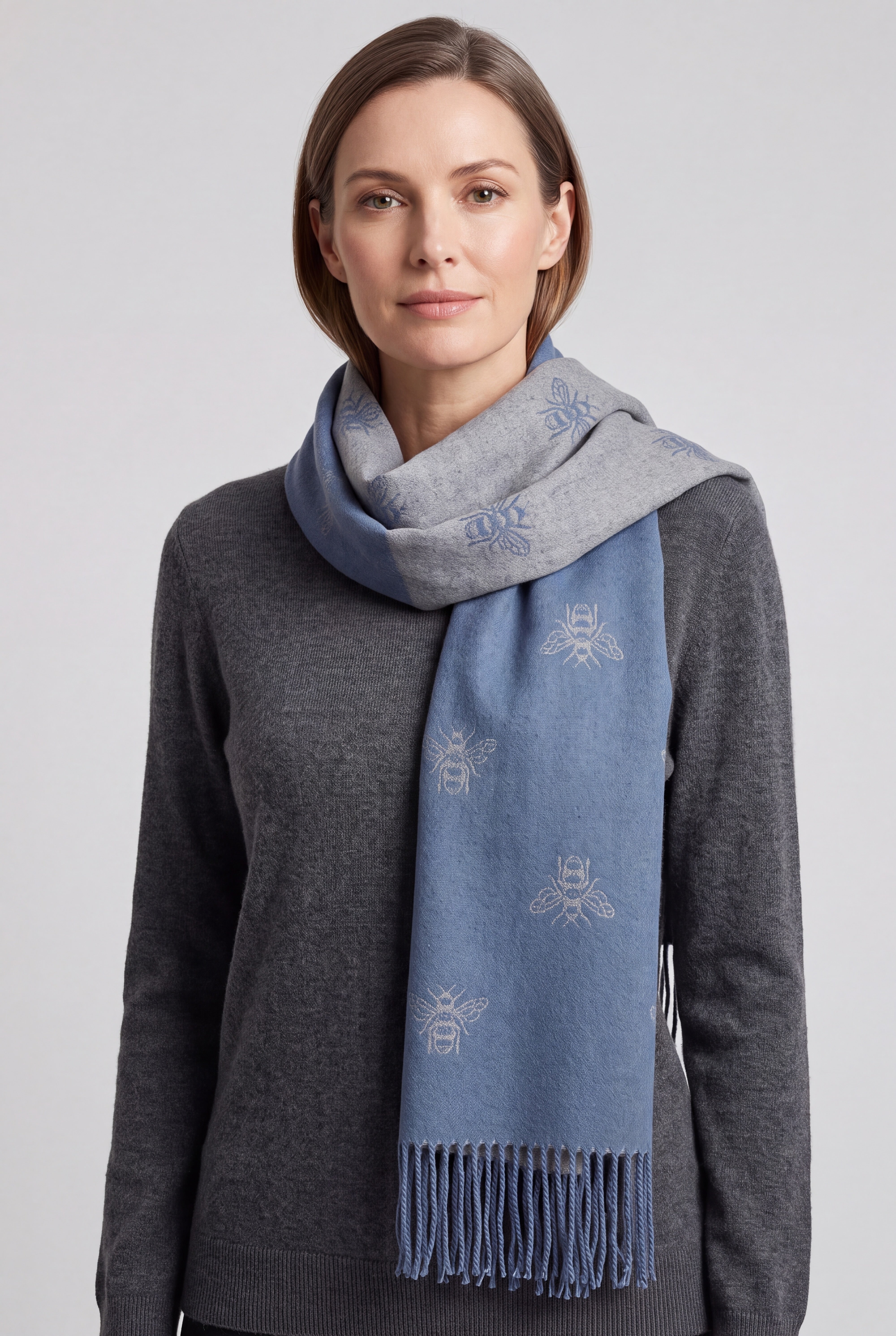 Reversible Bee Print Wool Mix Scarf