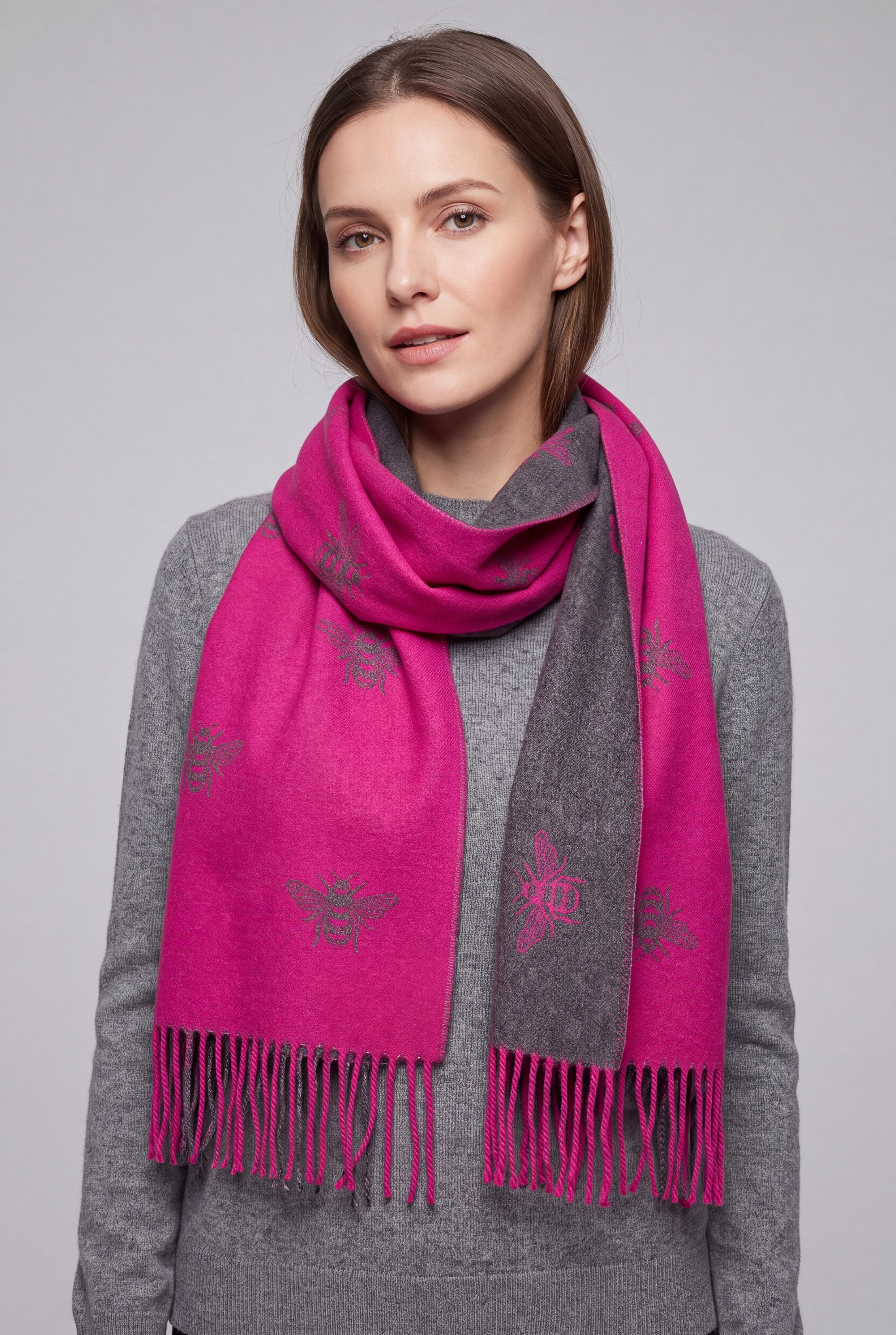 Reversible Bee Print Wool Mix Scarf