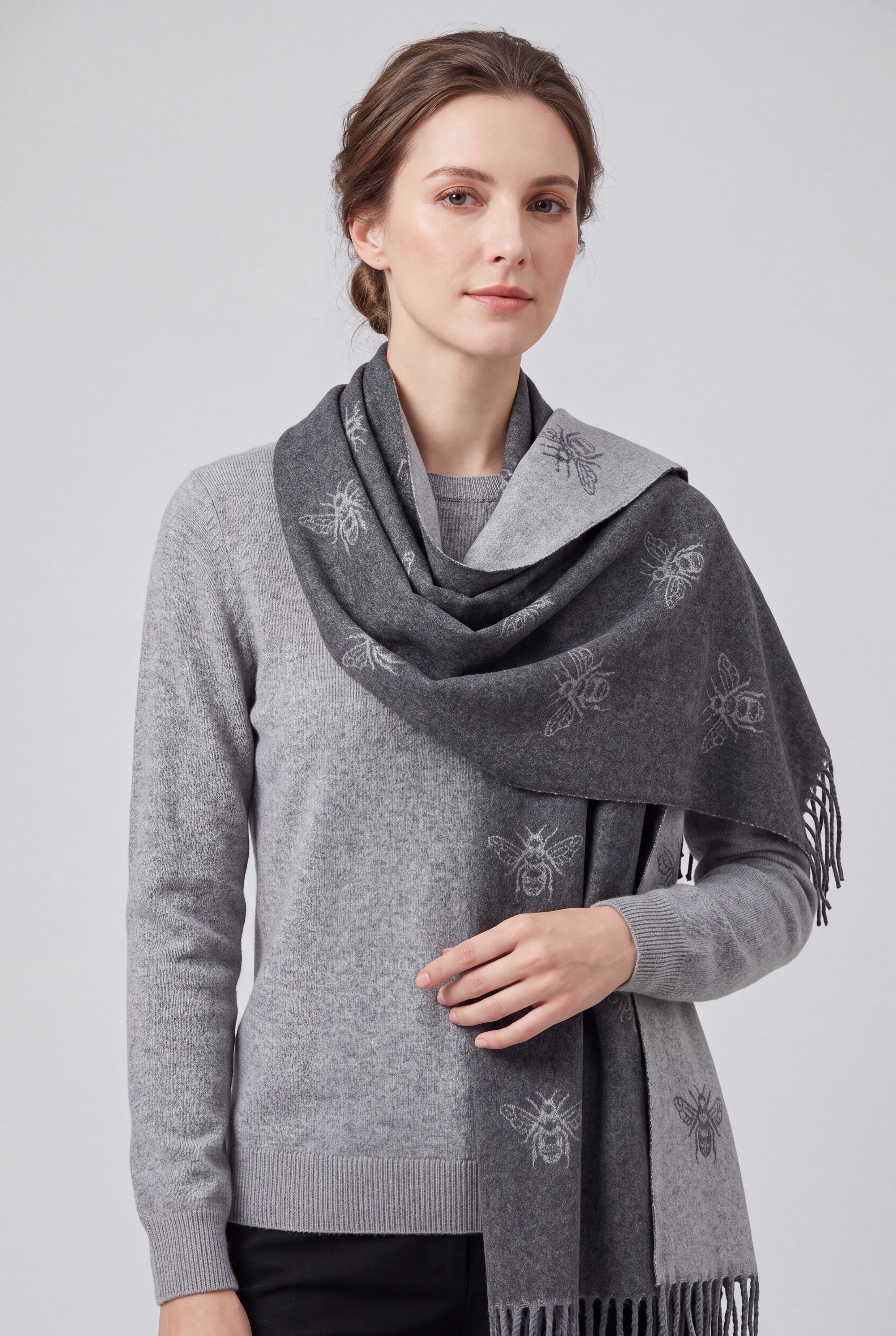 Reversible Bee Print Wool Mix Scarf