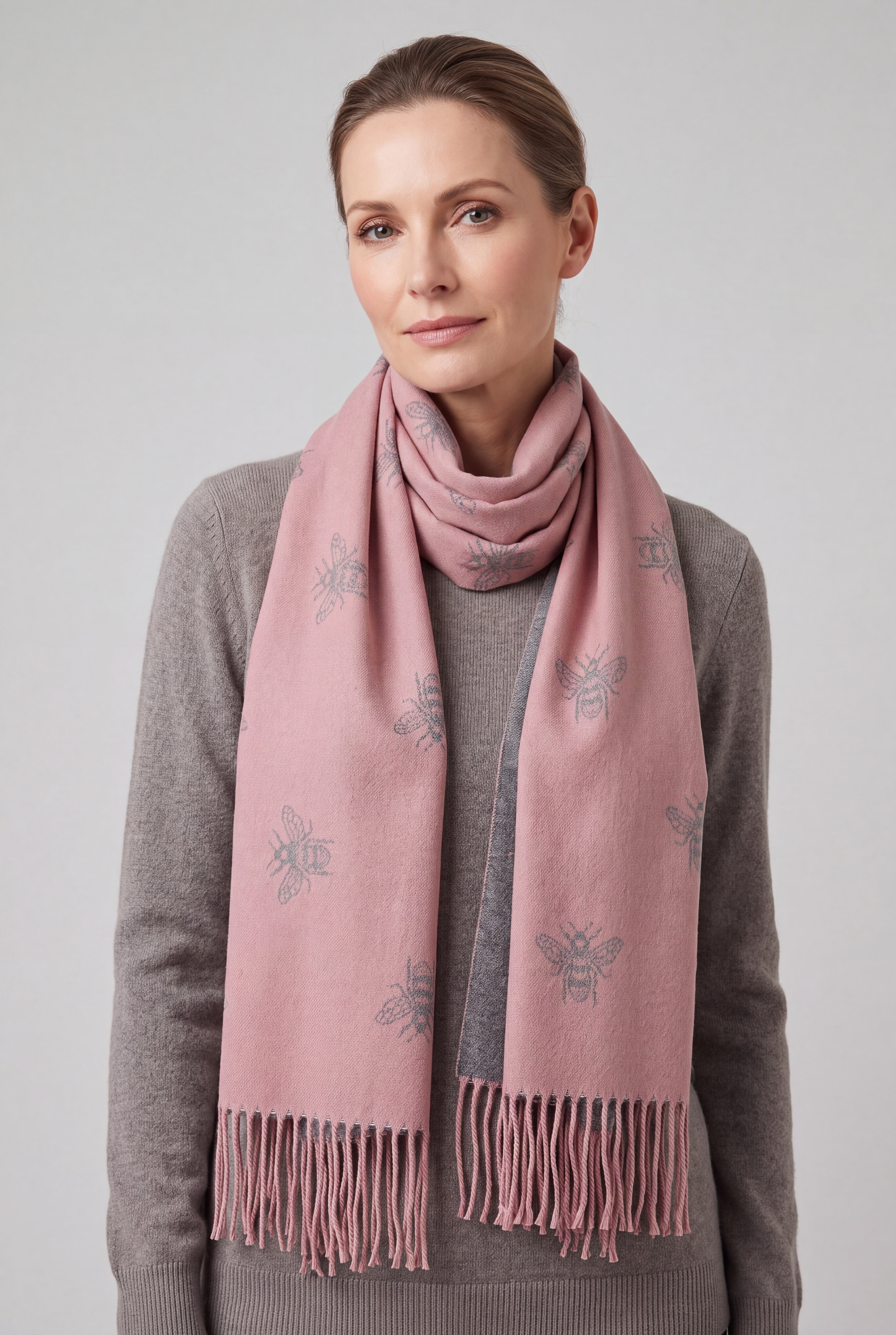 Reversible Bee Print Wool Mix Scarf