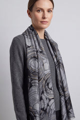 Women’s Black Abstract Swirl Print Lightweight Scarf with Gold Detail Brand