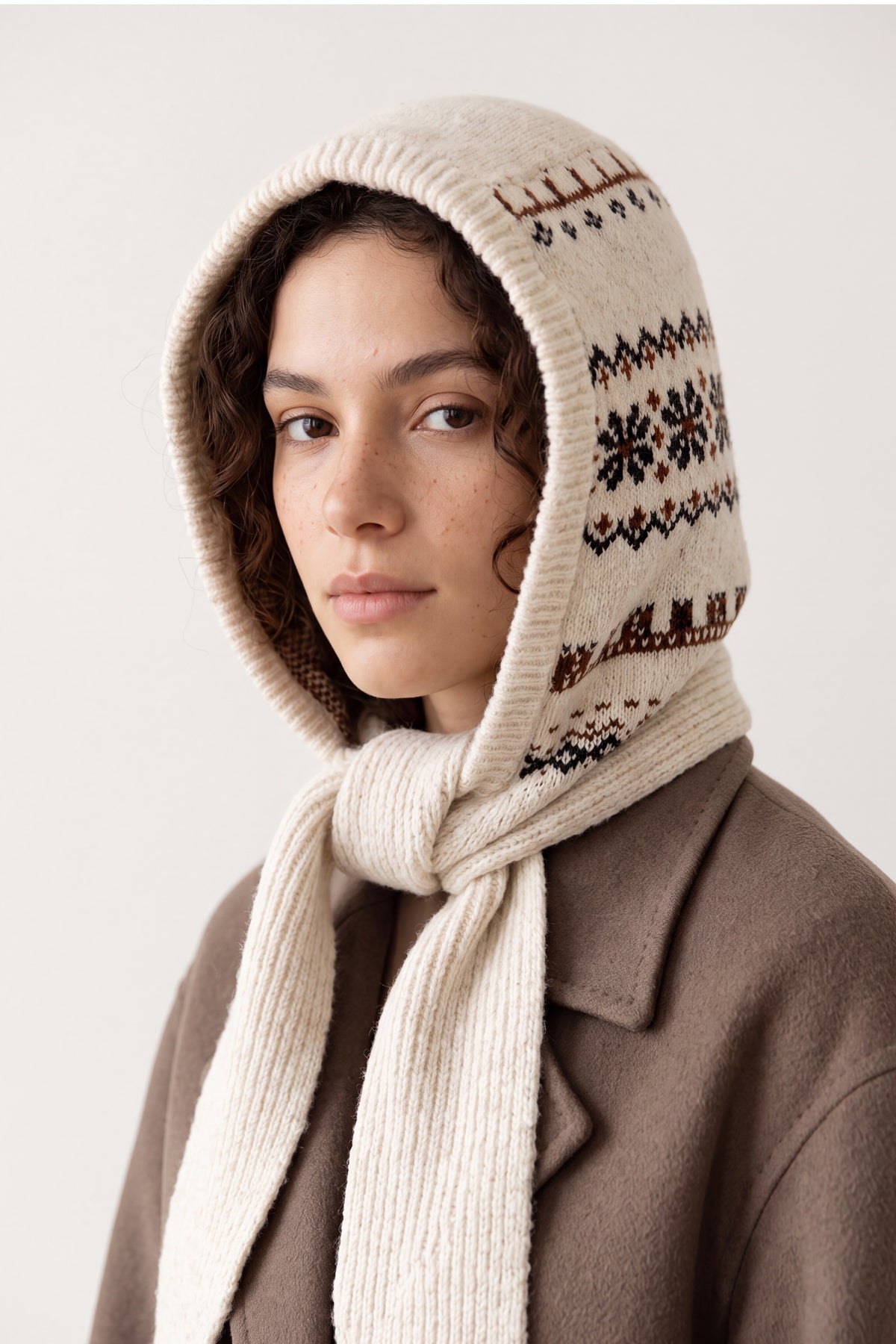 Nordic Pattern Knitted Balaclava Hood Scarf