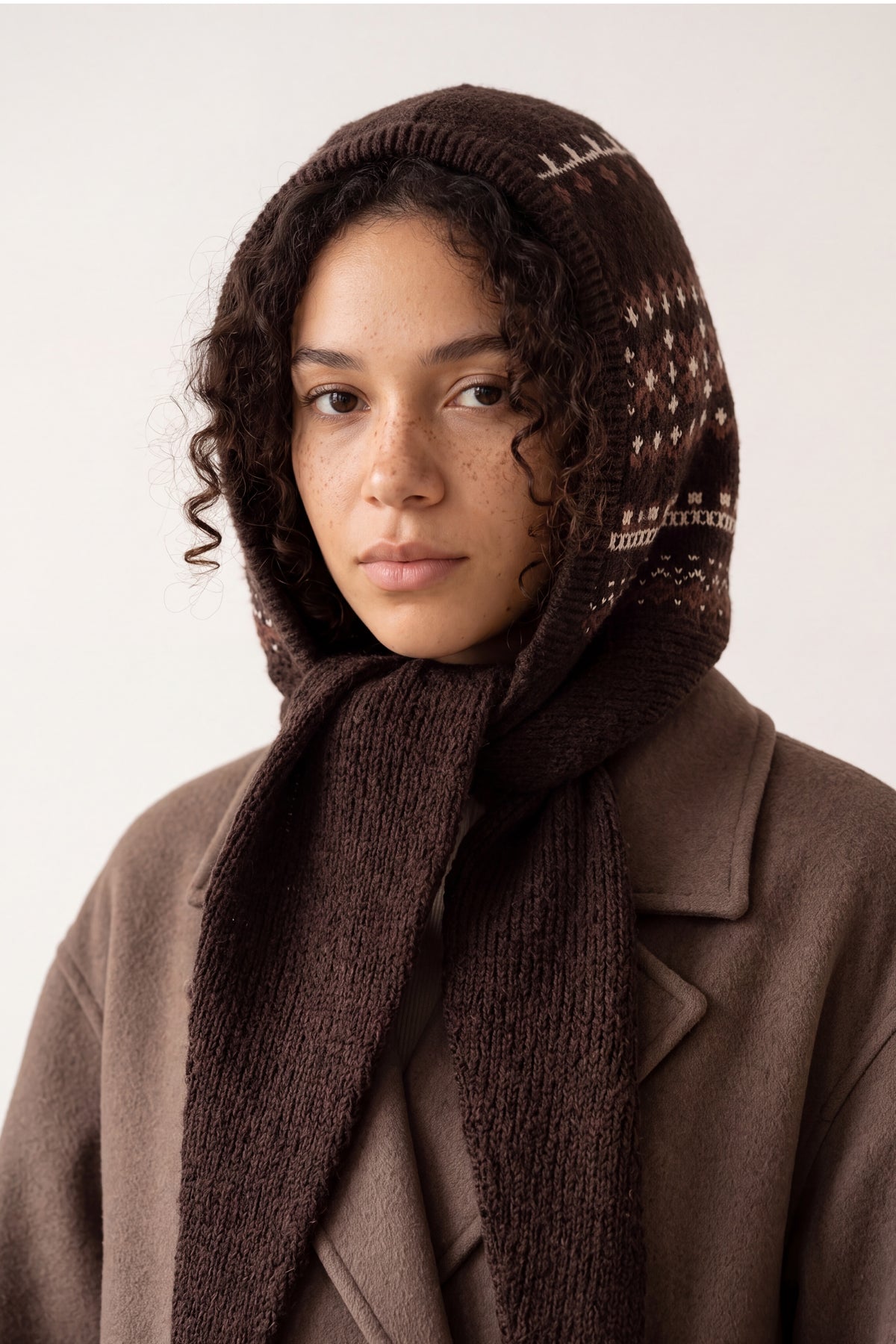 Nordic Pattern Knitted Balaclava Hood Scarf