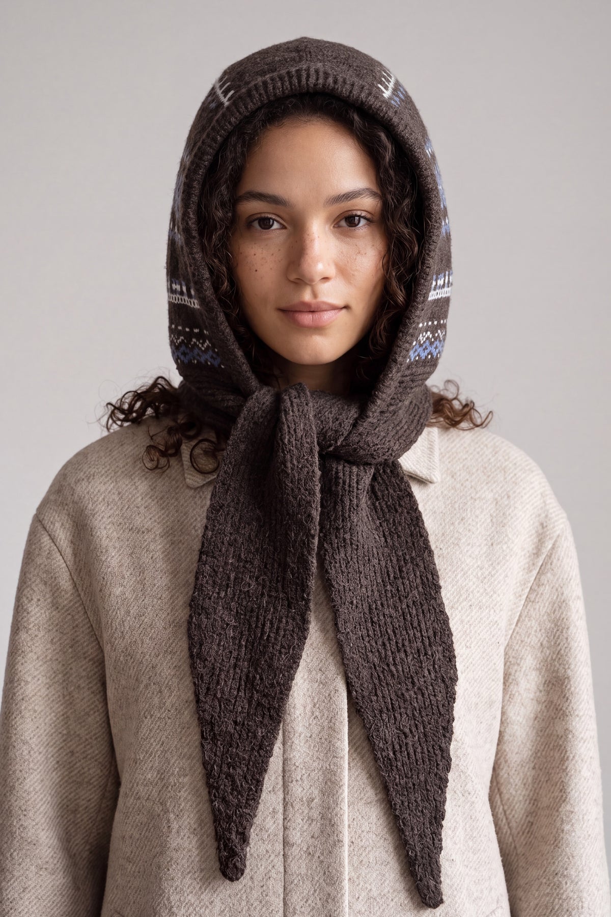 Nordic Pattern Knitted Balaclava Hood Scarf