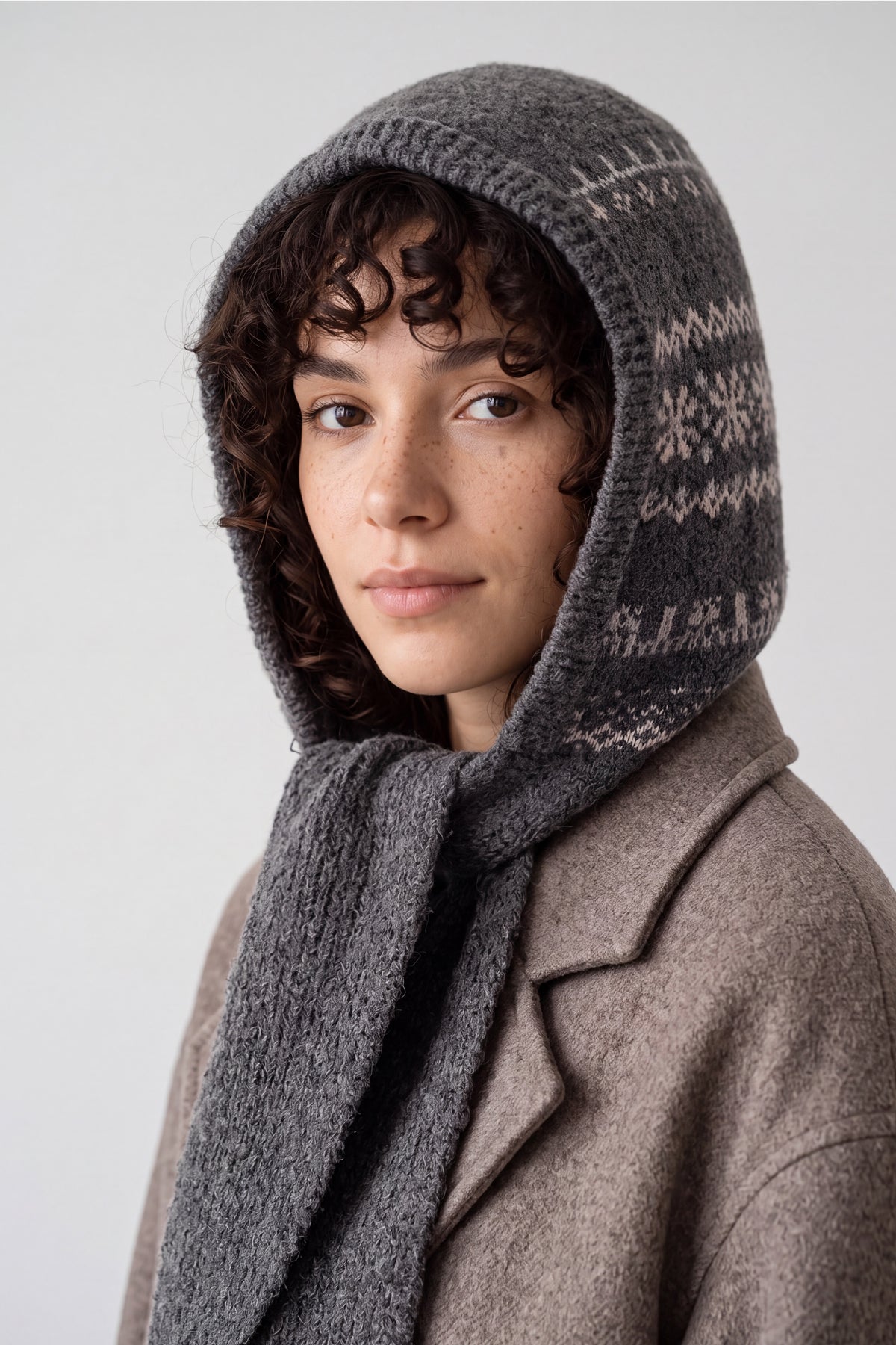 Nordic Pattern Knitted Balaclava Hood Scarf
