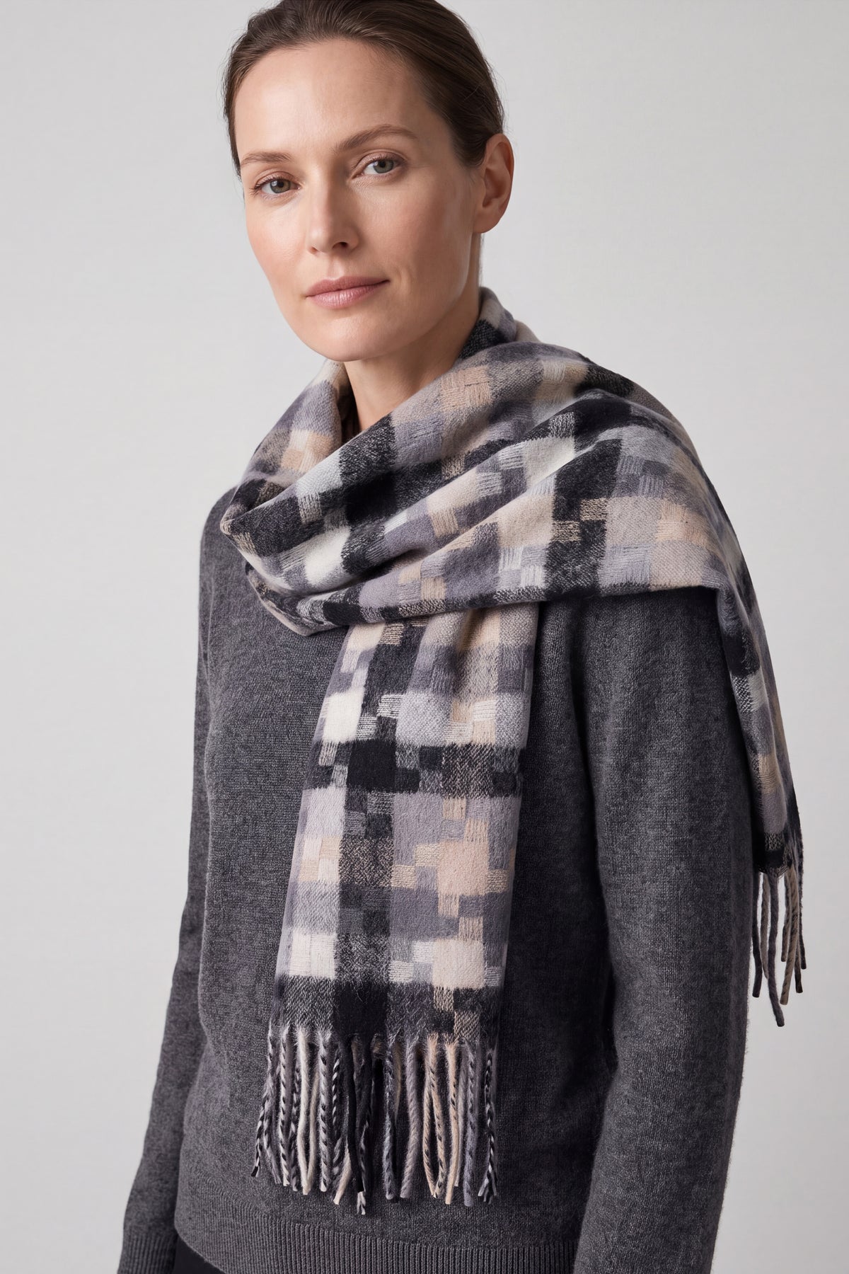 Wool-Blend Pixel Pattern Oversized Scarf