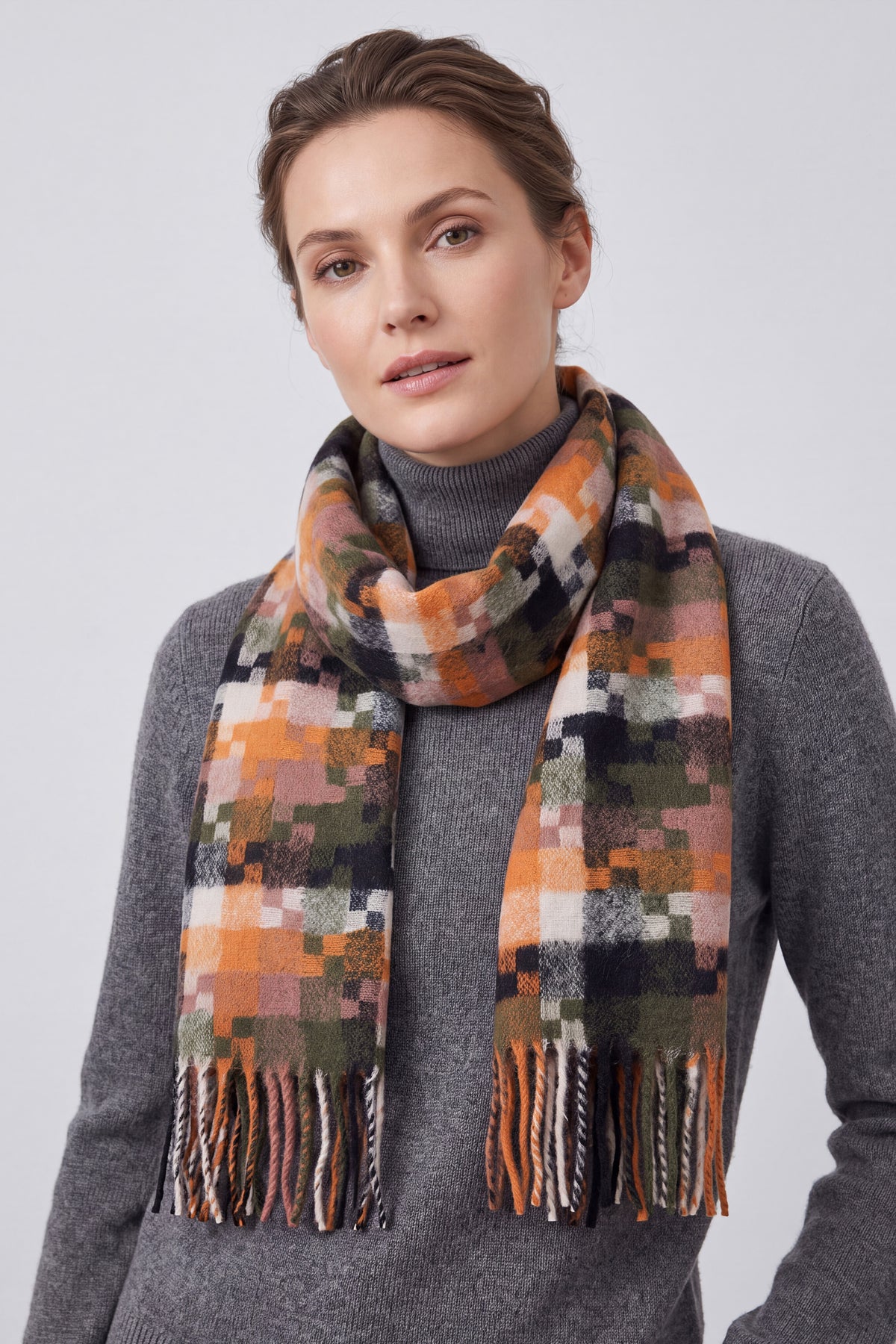 Wool-Blend Pixel Pattern Oversized Scarf
