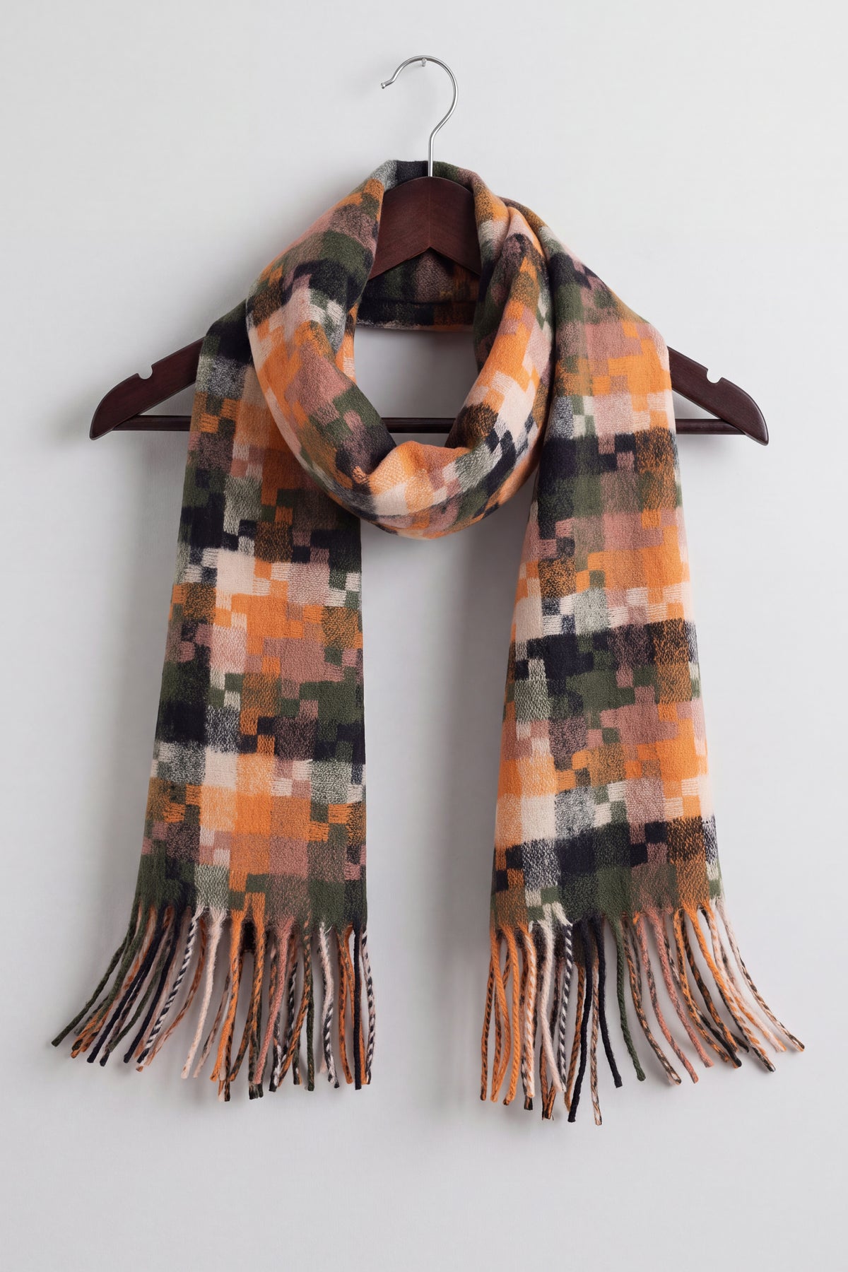 Wool-Blend Pixel Pattern Oversized Scarf