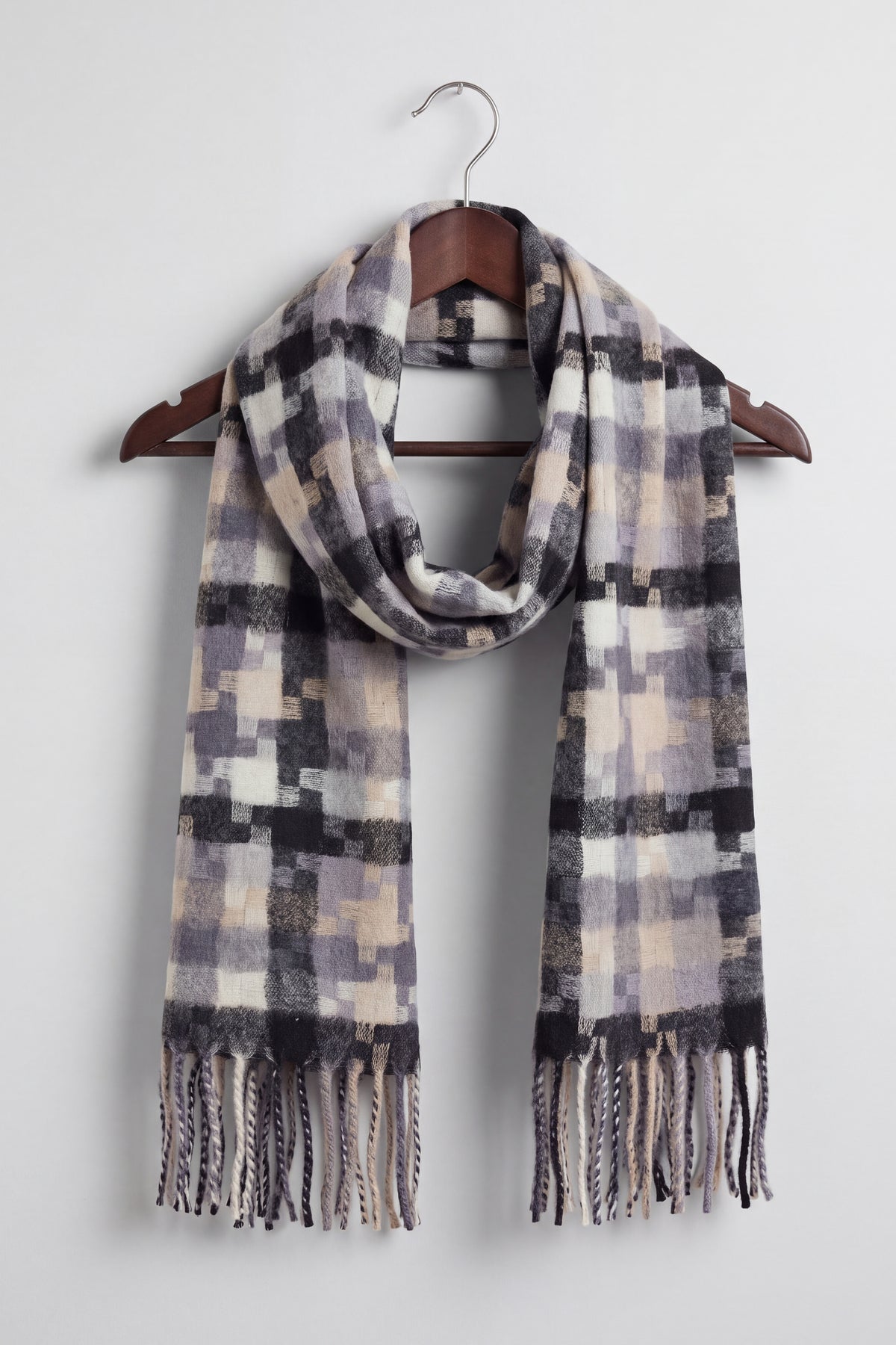 Wool-Blend Pixel Pattern Oversized Scarf