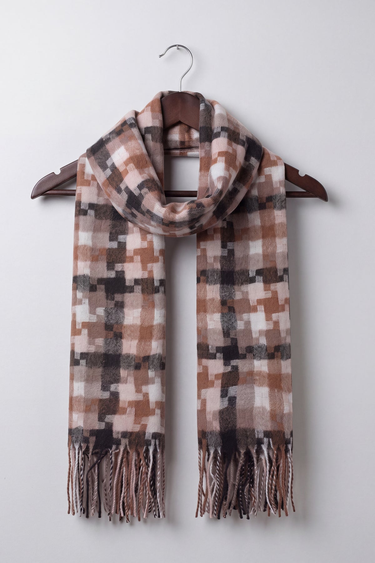Wool-Blend Pixel Pattern Oversized Scarf