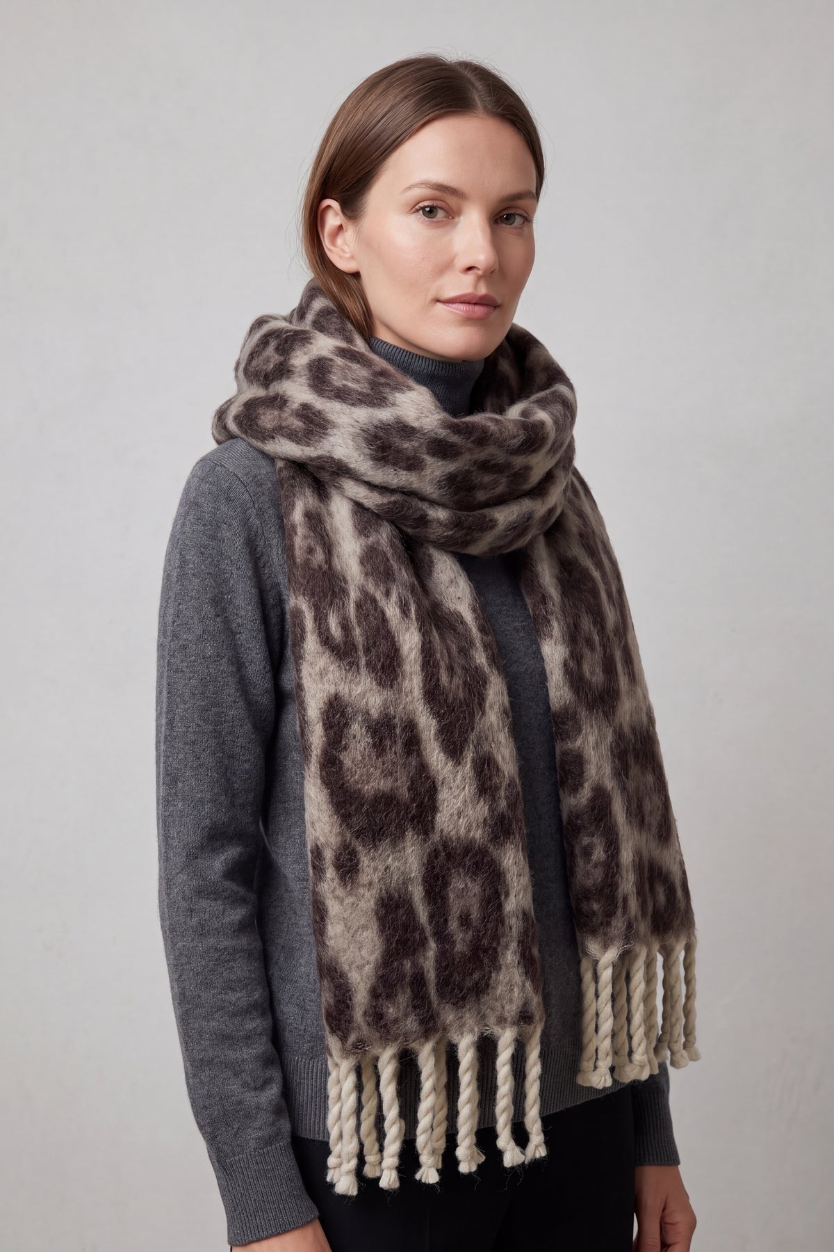 Leopard Pattern Soft Touch Scarf with Twisted Fringe