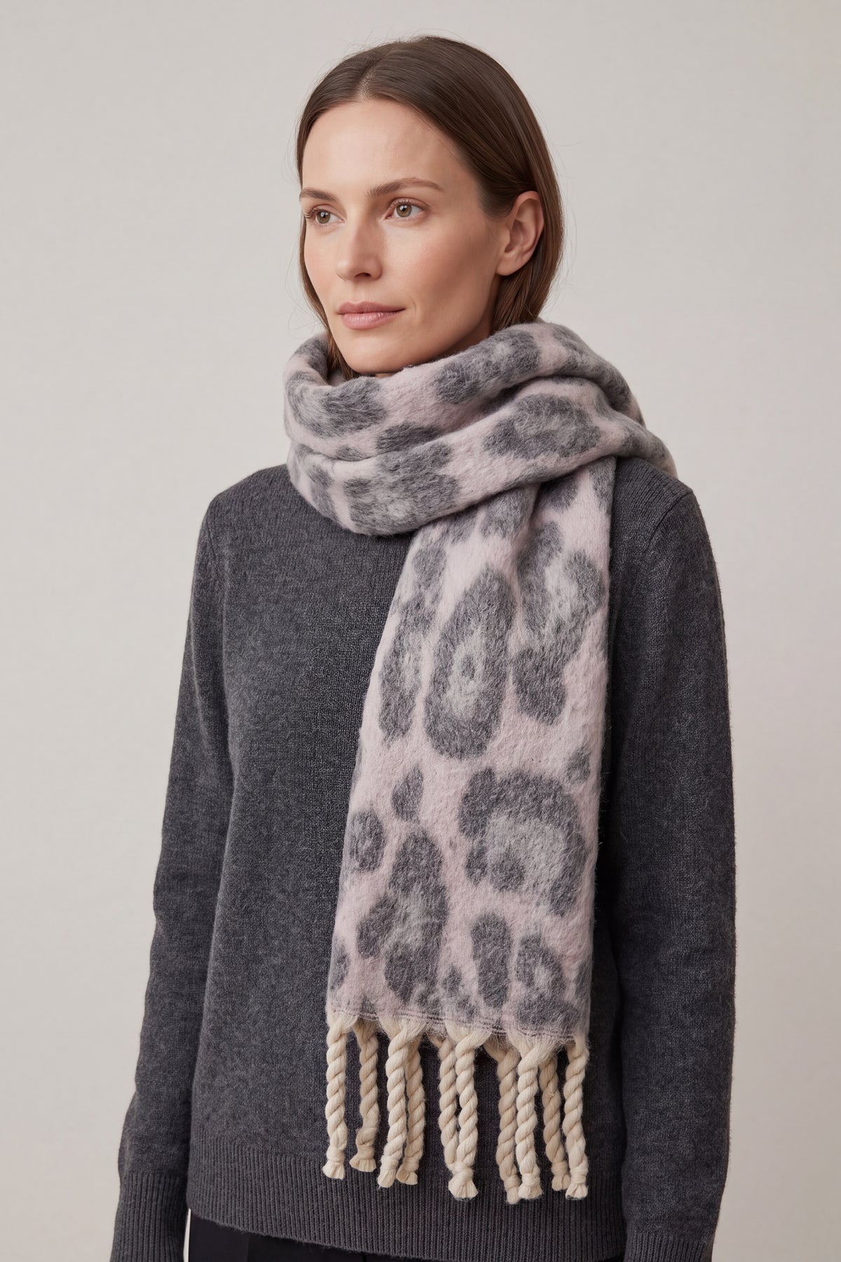 Leopard Pattern Soft Touch Scarf with Twisted Fringe