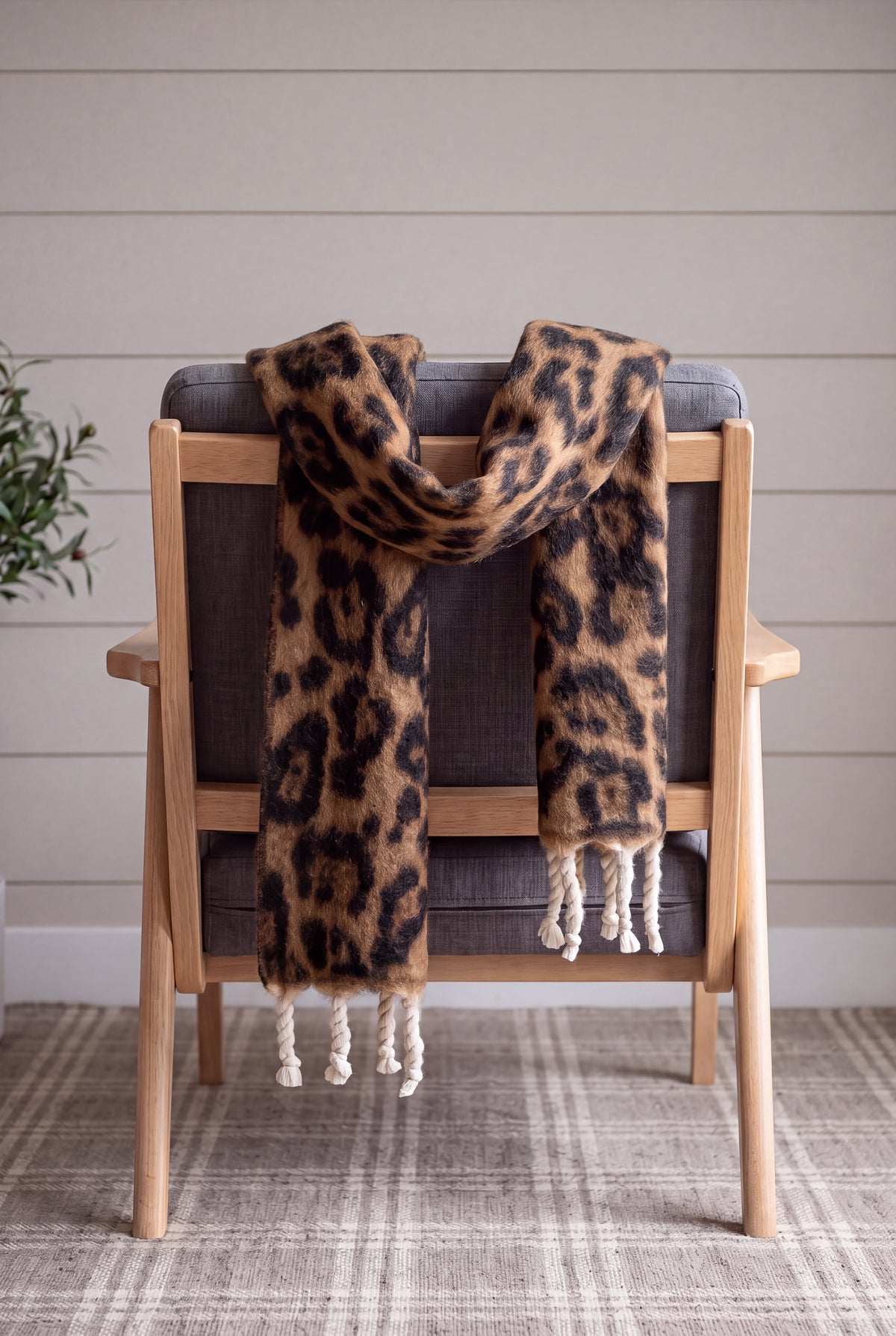 Leopard Pattern Soft Touch Scarf with Twisted Fringe